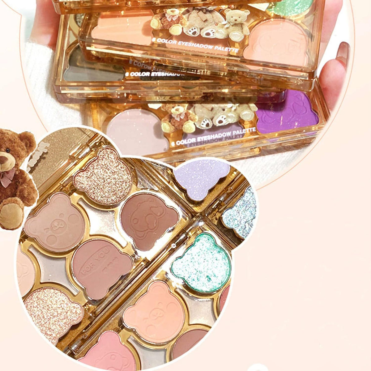 6 Color Eyeshadow Palette Matte & Shimmer Eyeshadows Blendable & Long Lasting Eye Shadow Blendable & Buildable Eye Makeup Cute Bear outer packaging