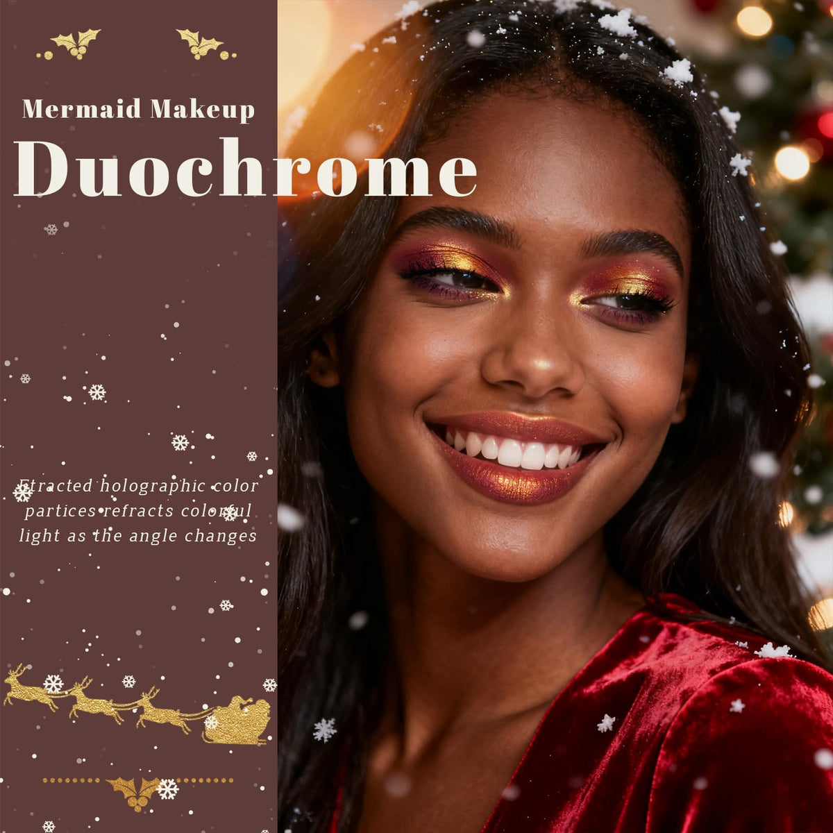 Noerrors Duochrome Plum Mauve Green Blue Glitter Eyeshadow Palette, Holographic Chameleon Rich Color Shimmer Metallic Eye Shadow, Color Shift Sparkle Iridescent Eye Brightener Fairy Makeup for Rave#02