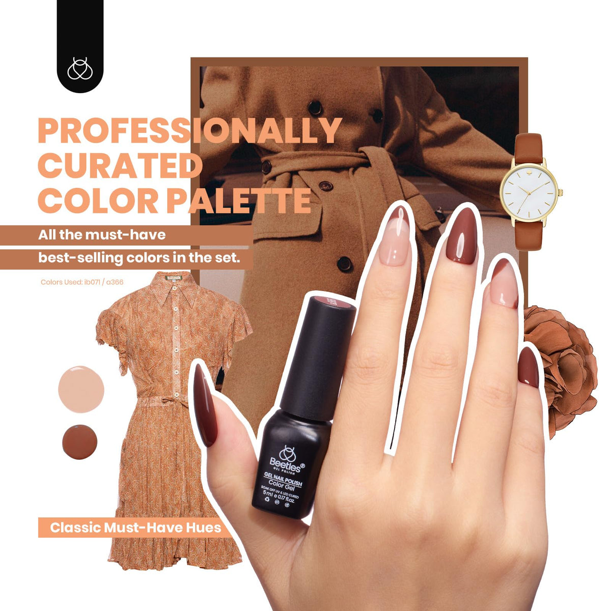 Beetles Fall Gel Nail Polish Set, 20 Colors Orange Yellow Brown