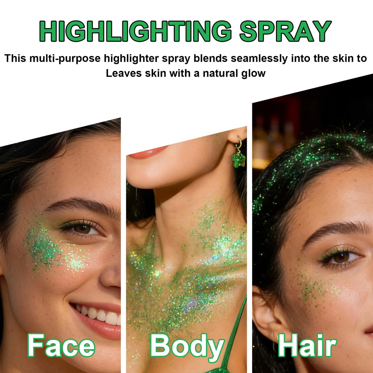 Hair and Body Glitter Spray, Shimmering Powder Sparkle Powder Makeup, Glitter Loose Sparkle Makeup for Body Highlighter,Festival Prom Rave Accessories (Glint-Rainbow)