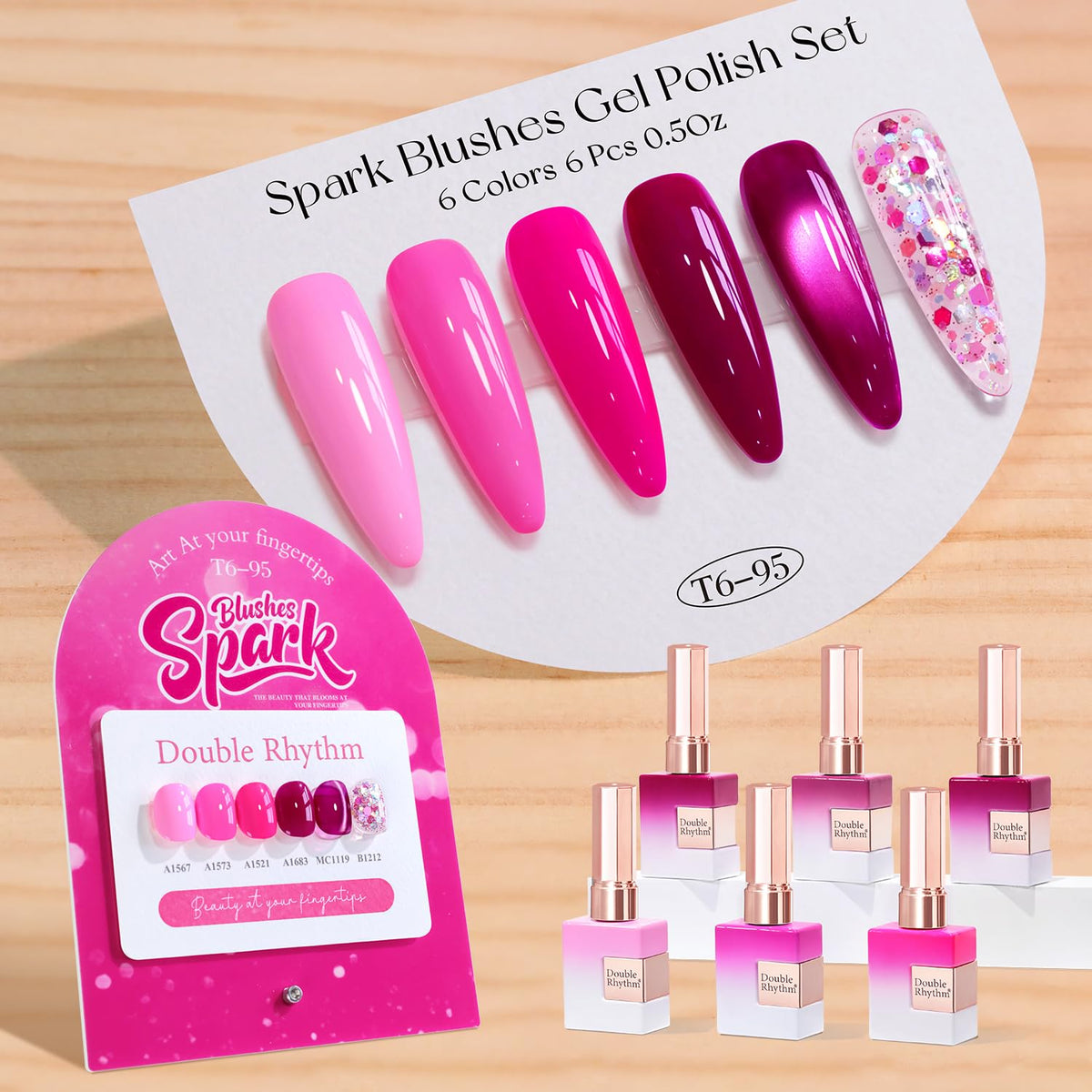 Double Rhythm 6 Pcs 15 ML Gel Polish Set Same Color Same Bottle Soak Off Gel Polish Kit Nail Art Manicure Salon DIY at Home for Women (Dark Light Brown Orange Maroon-T6-6)