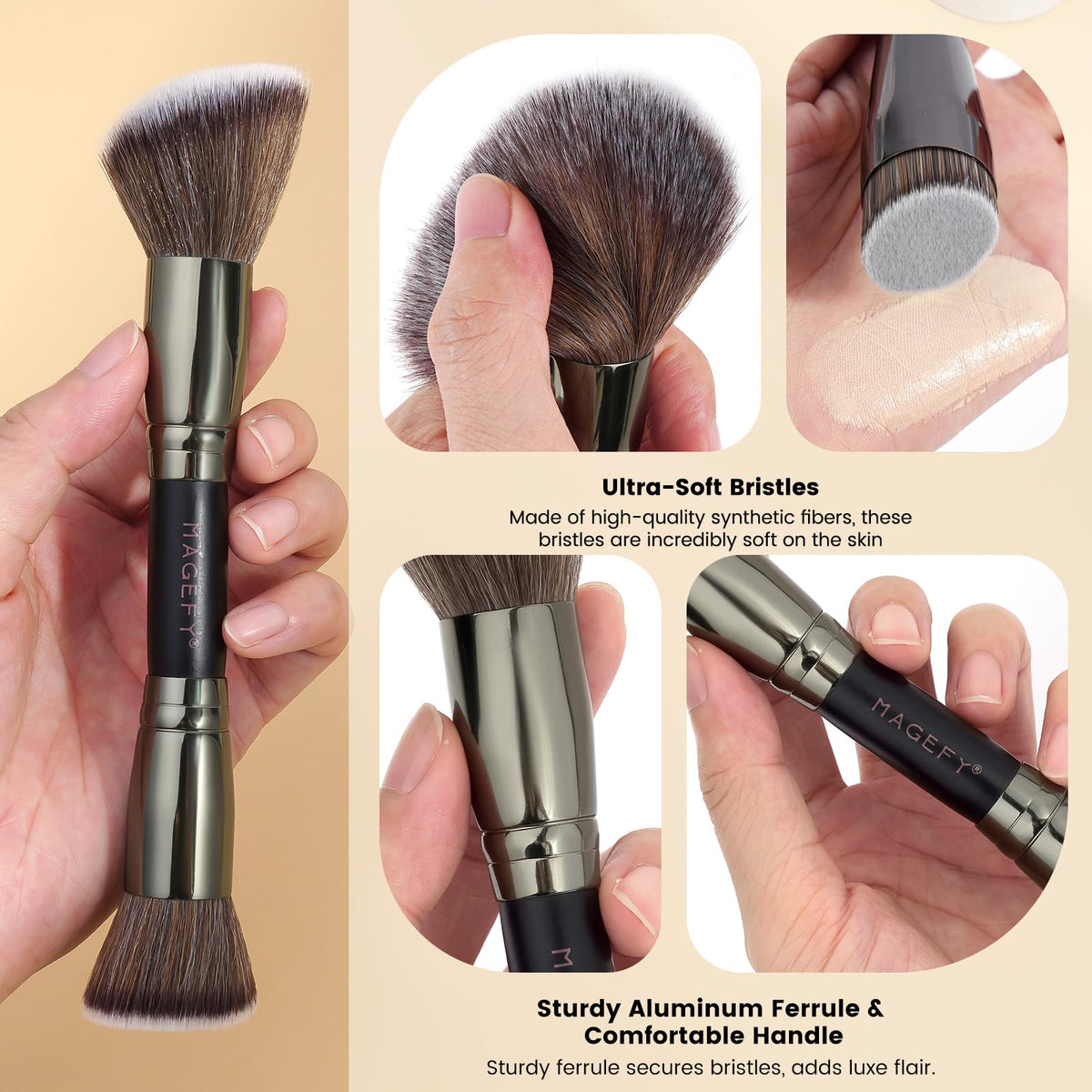 MAGEFY Makeup Brushes 12Pcs with Bag, Double-End Multi-functional for Foundation Powder Blush Eyeliner Eyeshadows brushes with Gift Box,Blackgold