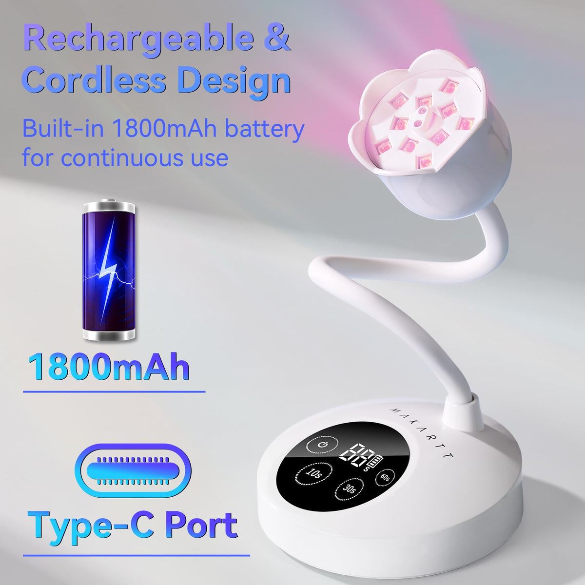 Makartt Cordless Gooseneck UV Nail Lamp for Gel-X Nails, Home DIY Use