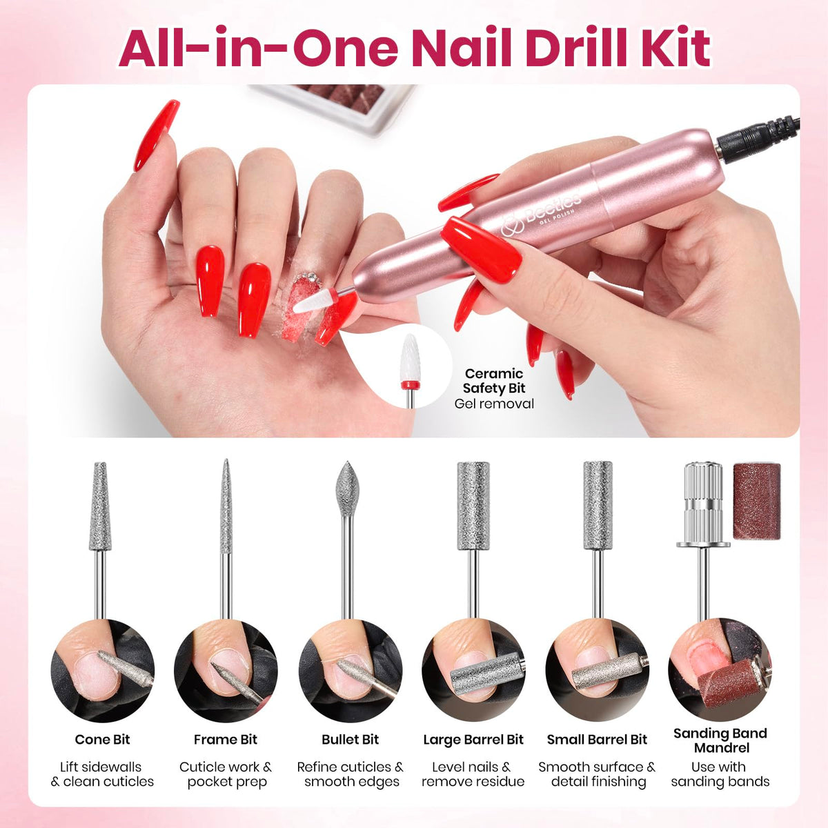 Beetles Electric Nail Drill Kit, 7 Drill Bit 0-12000 RPM Electric Nail File
