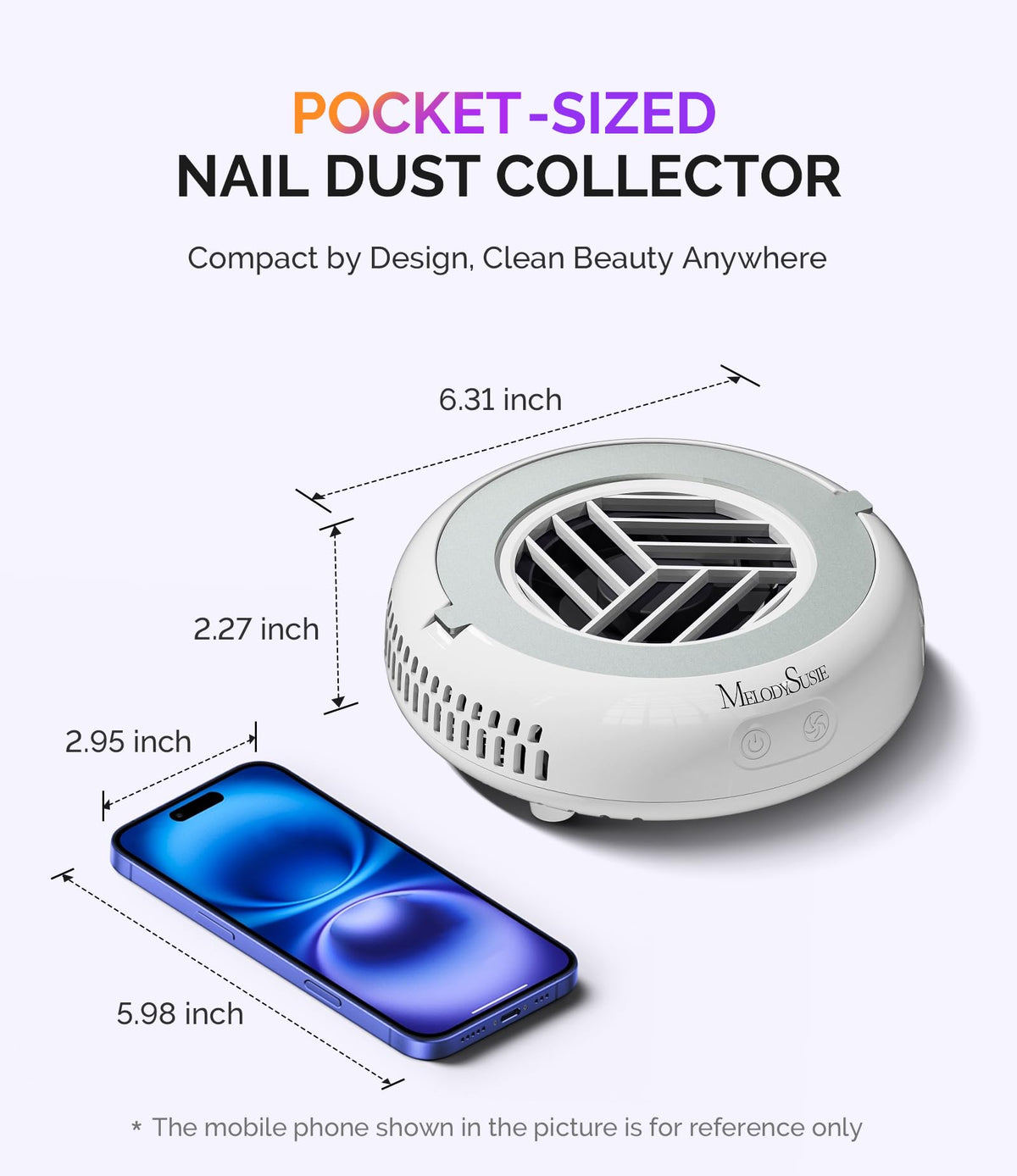 MelodySusie Pocket-Sized Nail Dust Collector HProA for Gel Polish Removal