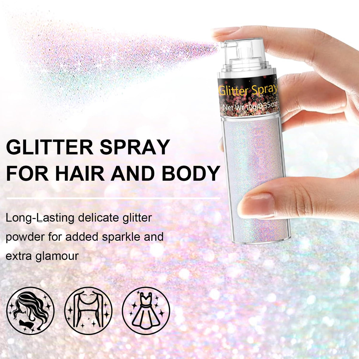 Scarman Hair and Body Glitter Spray, 1PC Glint-Rainbow Hairspray Powder