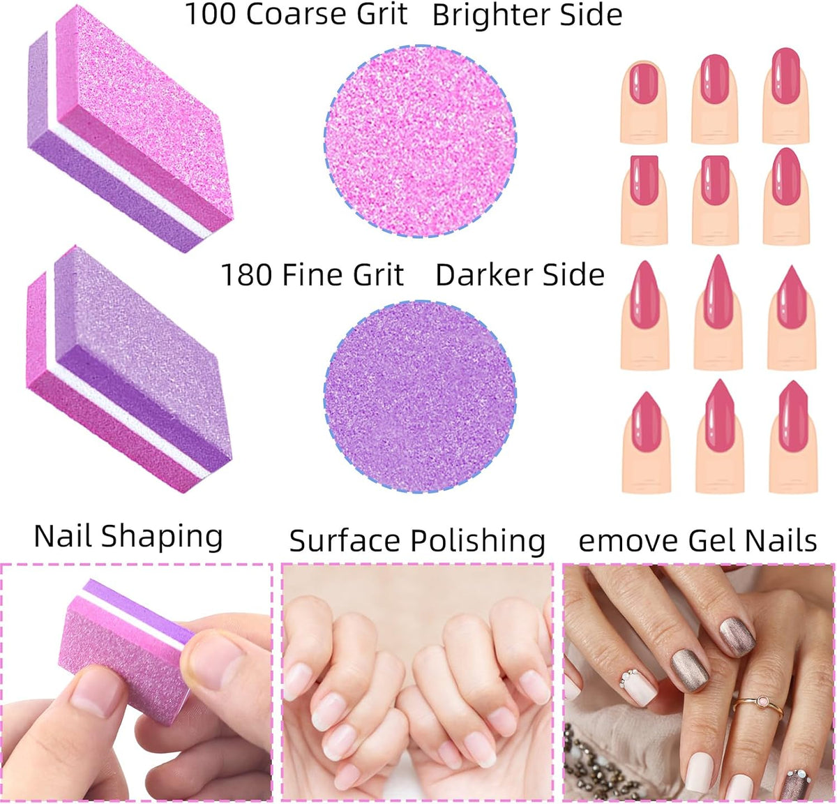 50 Pcs Sponge Nail Buffers,100/180 Grit Mini Nail Files,Mini Buffer Block Nail File for Acrylic & Natural Nails,Double-Sided Buffing Blocks for Manicure & Pedicure,Salon & Home Use(Pink-Purple)