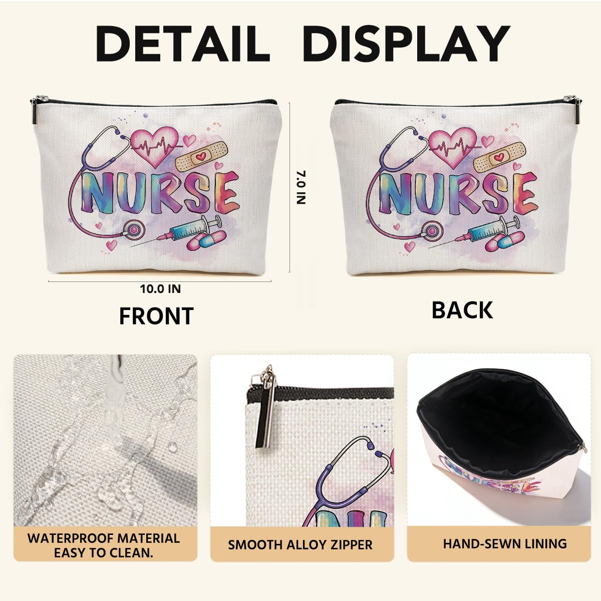 JIUWEIHU Goth Cat Makeup Bag, Funny Cat Cosmetic Bags Travel Organizer Bag