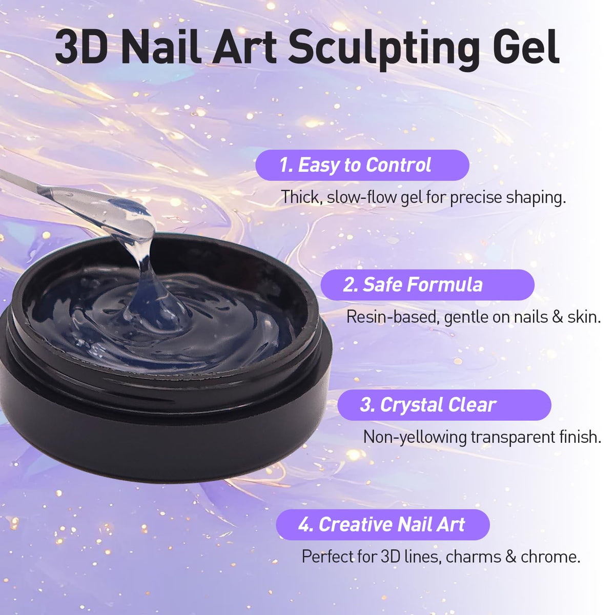 3D Sculpting Gel Kit – 2×20g Nail Art Gels with Dual Pens, Gold & Silver Chrome Powders, Brushes & Rhinestone Tray for DIY Nail Design at Home or Salon