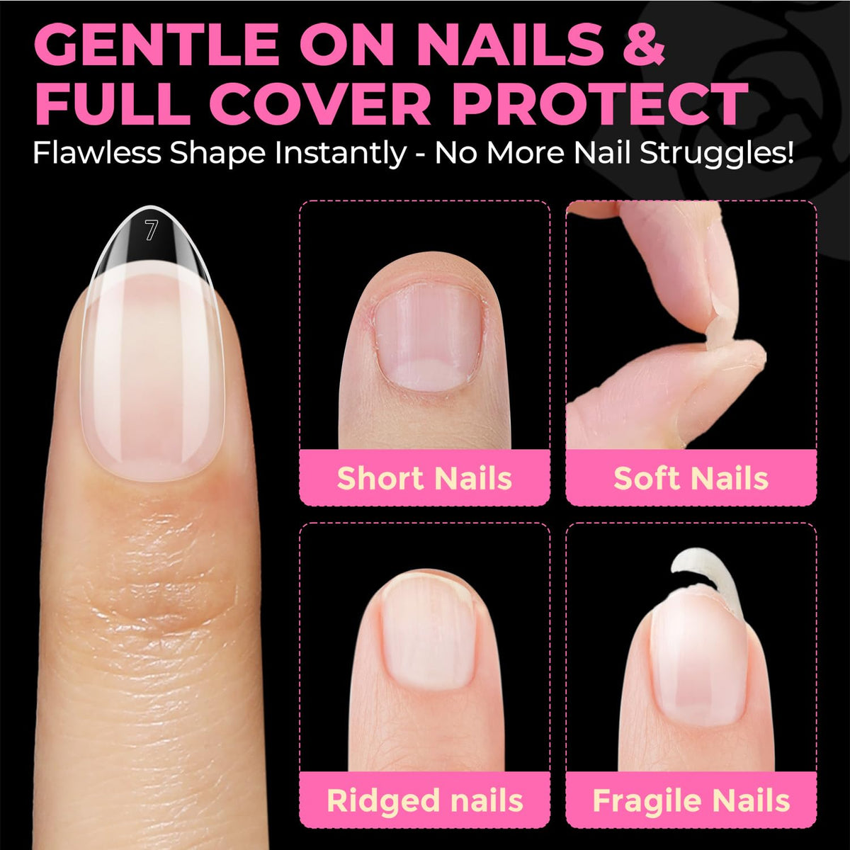 UNA GELLA Almond Gel Nail Tips 504PCS Pre-Etched Clear Fake Nails Tips