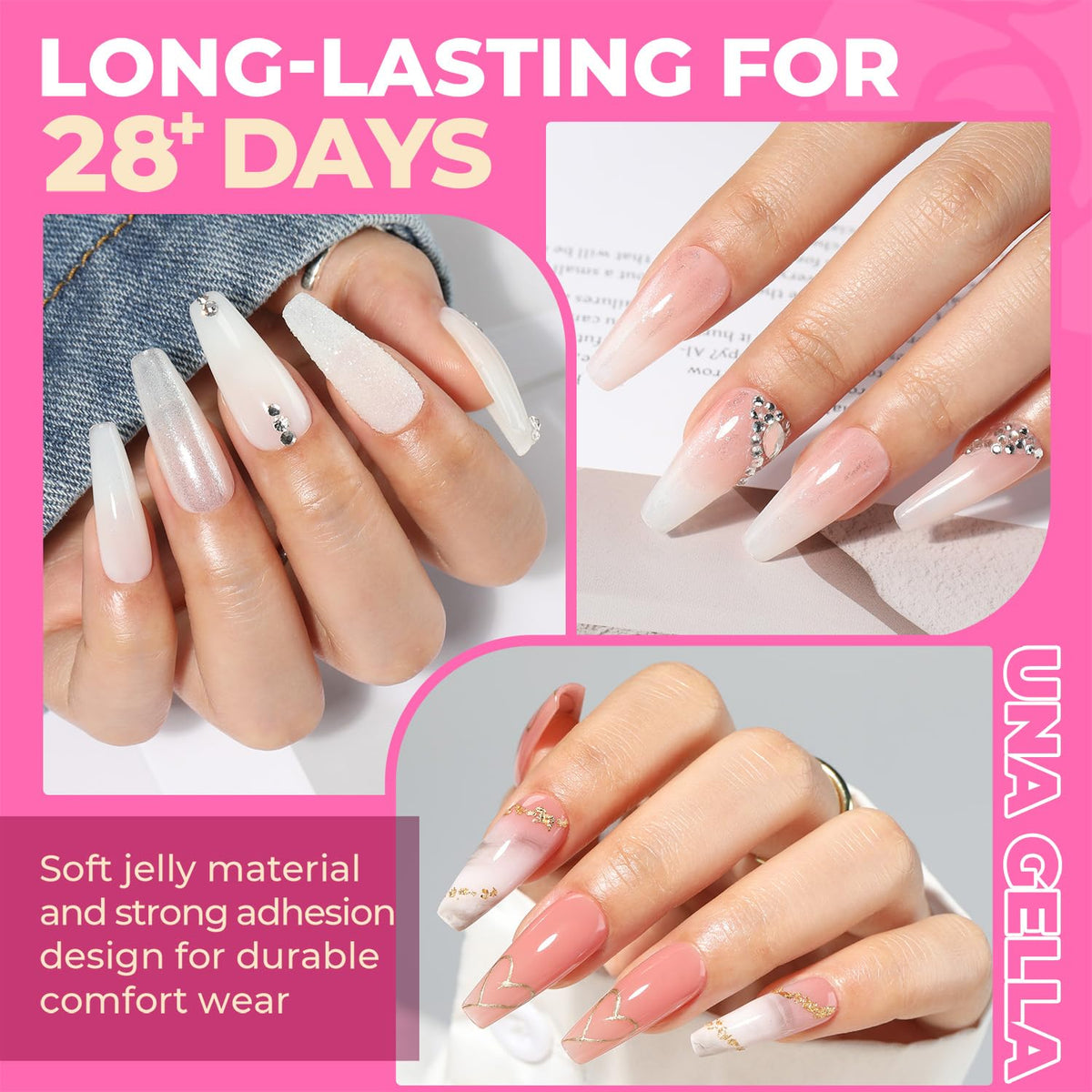UNA GELLA Almond Gel Nail Tips 504PCS Pre-Etched Clear Fake Nails Tips