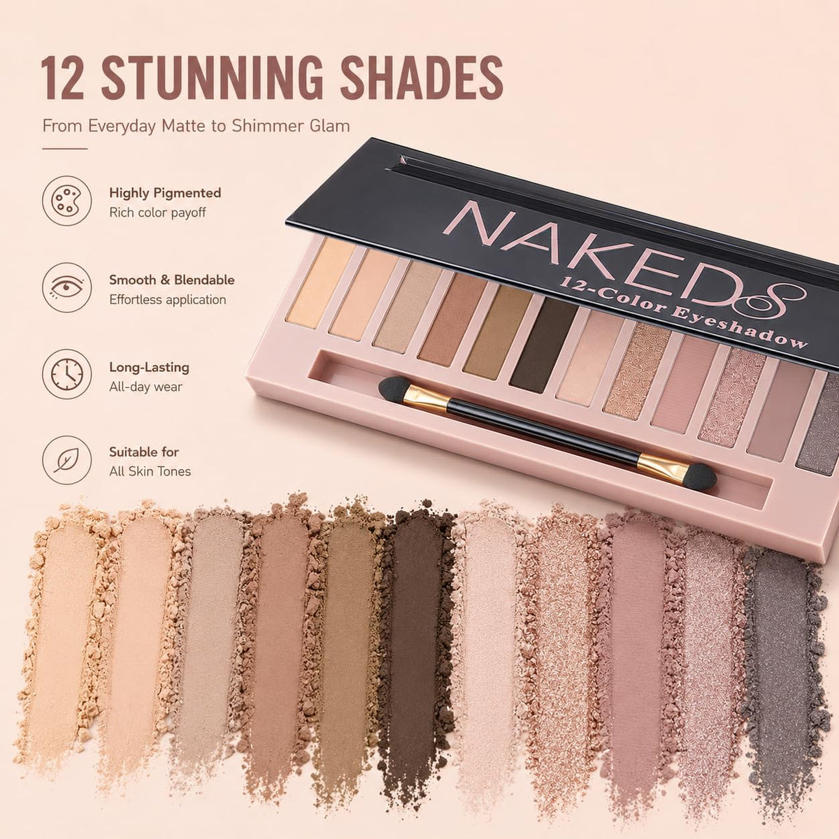 BOLOPER 2 Pack 12 Colors Makeup Nude Colors Eyeshadow Palette Natural Nude Matte Shimmer Glitter Pigment Eye Shadow Pallete Set Waterproof Smokey Professional Beauty Makeup Kit (2 PCS)