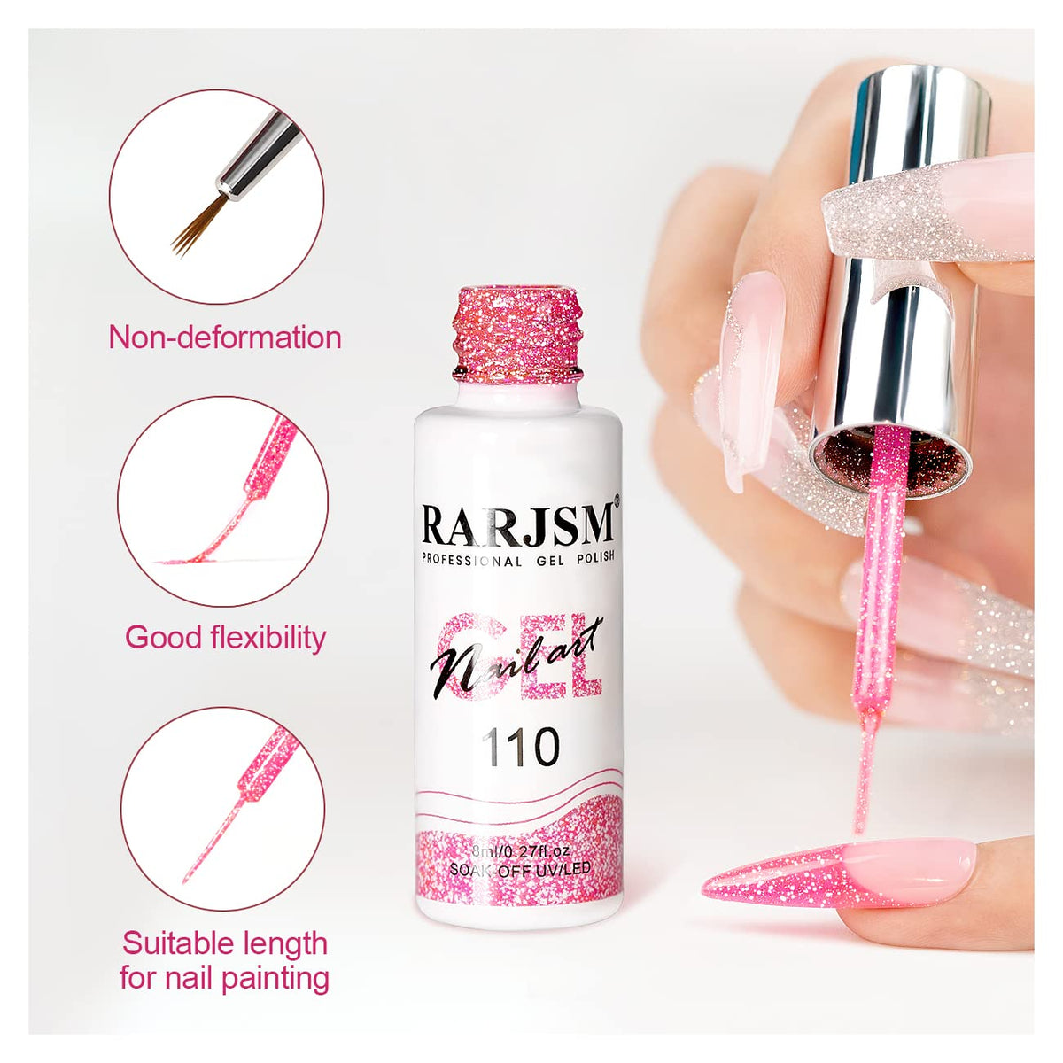 RARJSM Metallic Gel Liner Nail Art Silver Bronze Gold 2pcs Set Mirror Chrome 3D Effect Gel Nail Polish 8ml Build in Thin Brush Metal Painted Drawing Stripper Gelpolish Curing Requires for Home Salon