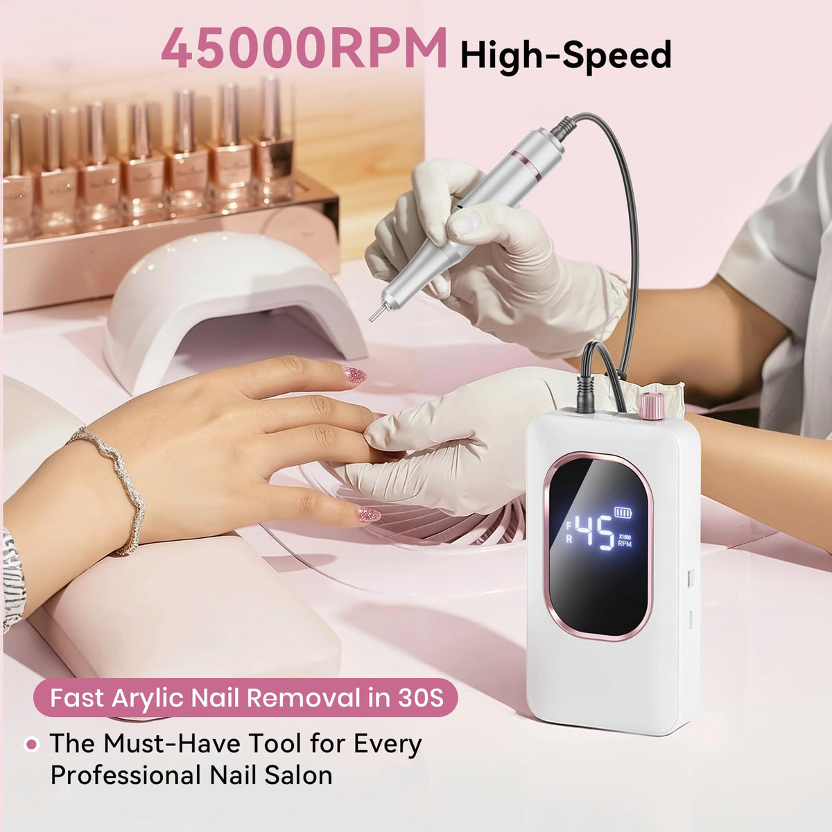 Hoxida Professional Nail Drill 45000RPM,Electric Nail File with LCD Display