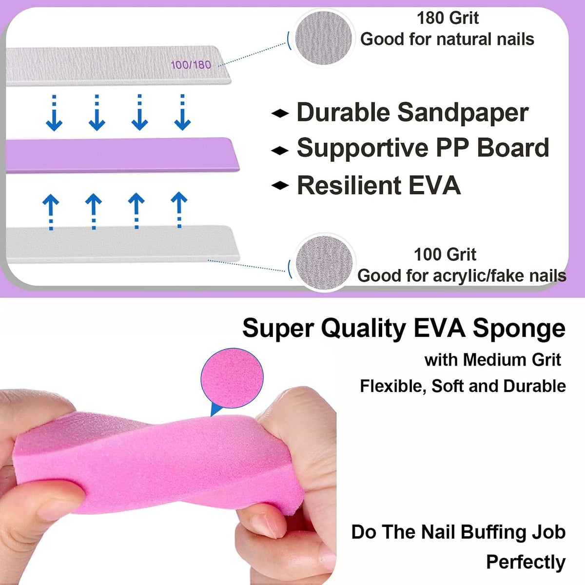 Nail Files and Buffers (24 Pack), Nail Buffer Block Nail File Set for Acrylic and Natural Nails, Professional Manicure Tool 4 Sides 100/120/180 Grit Emery Board Sponge Buffing Buffers Blocks Gray