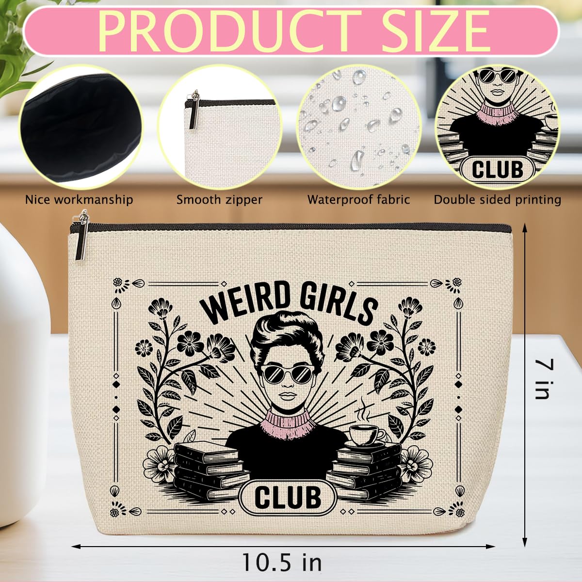 ZHAMEN Vintage Makeup Bag Weird Girls Cosmetic Bag for Women