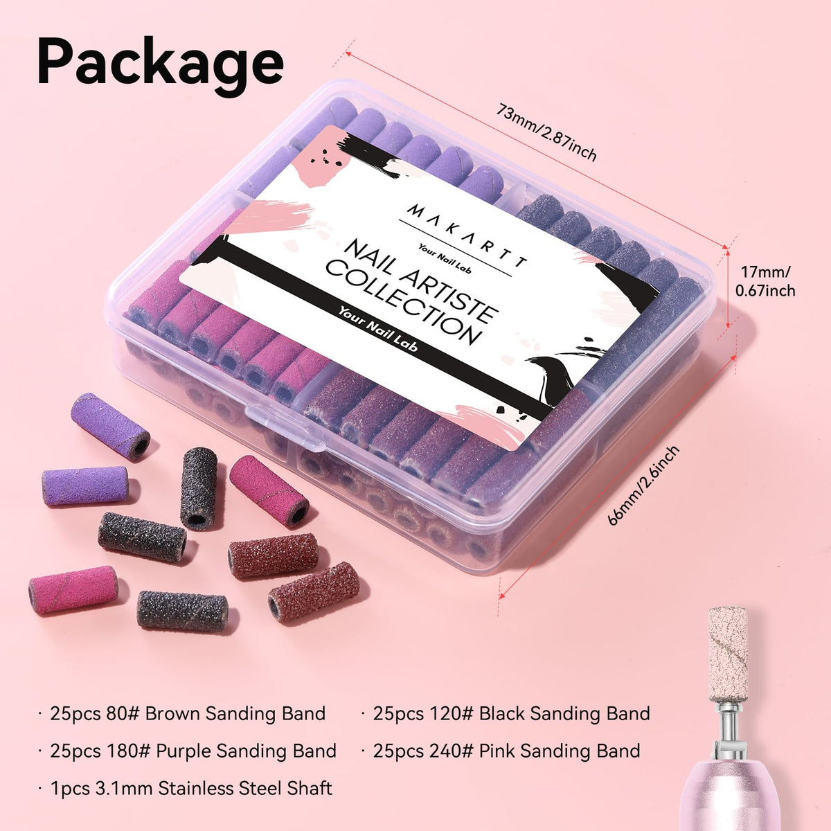 Makartt Nail Drill Sanding Bands - 100Pcs 80/120/180/240 4 Color Grit File
