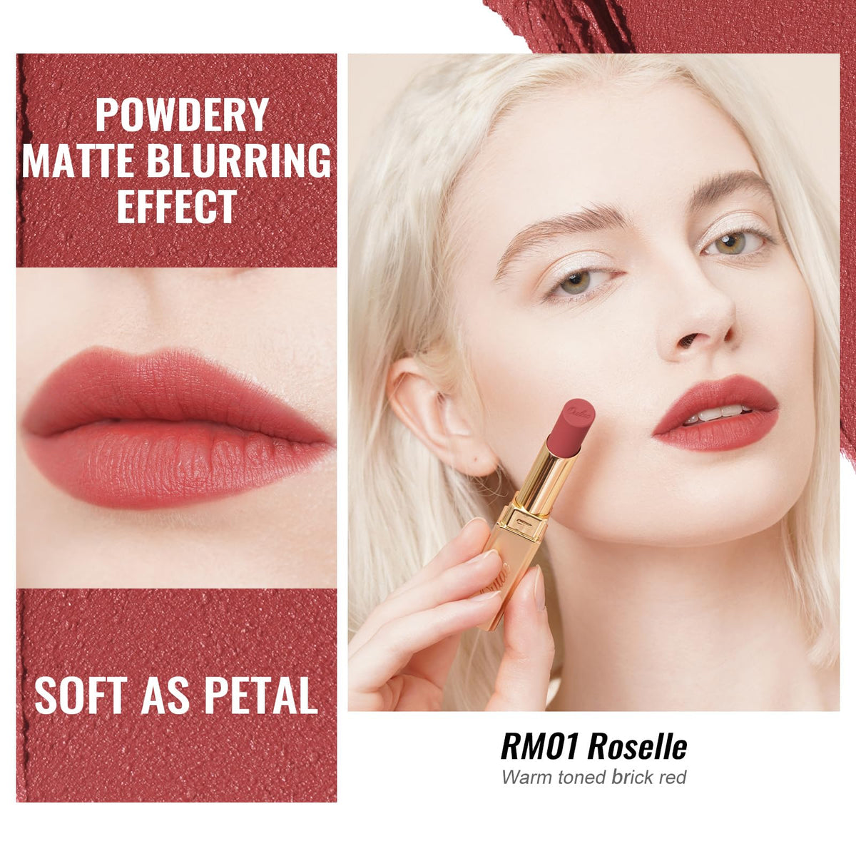 Oulac Red Matte Lipsticks for Women, Silky Velvet Matte Lipstick, Terracotta High Impact Lip Color, Soft Smooth Texture, Not Dry Lightweight Formula Infused with Vitamin E, RM06