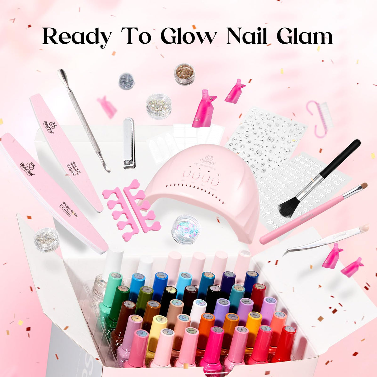 Beetles Gel Nail Polish Set, 63 PCS 55 Colors Gel Polish Kit with Base Coat