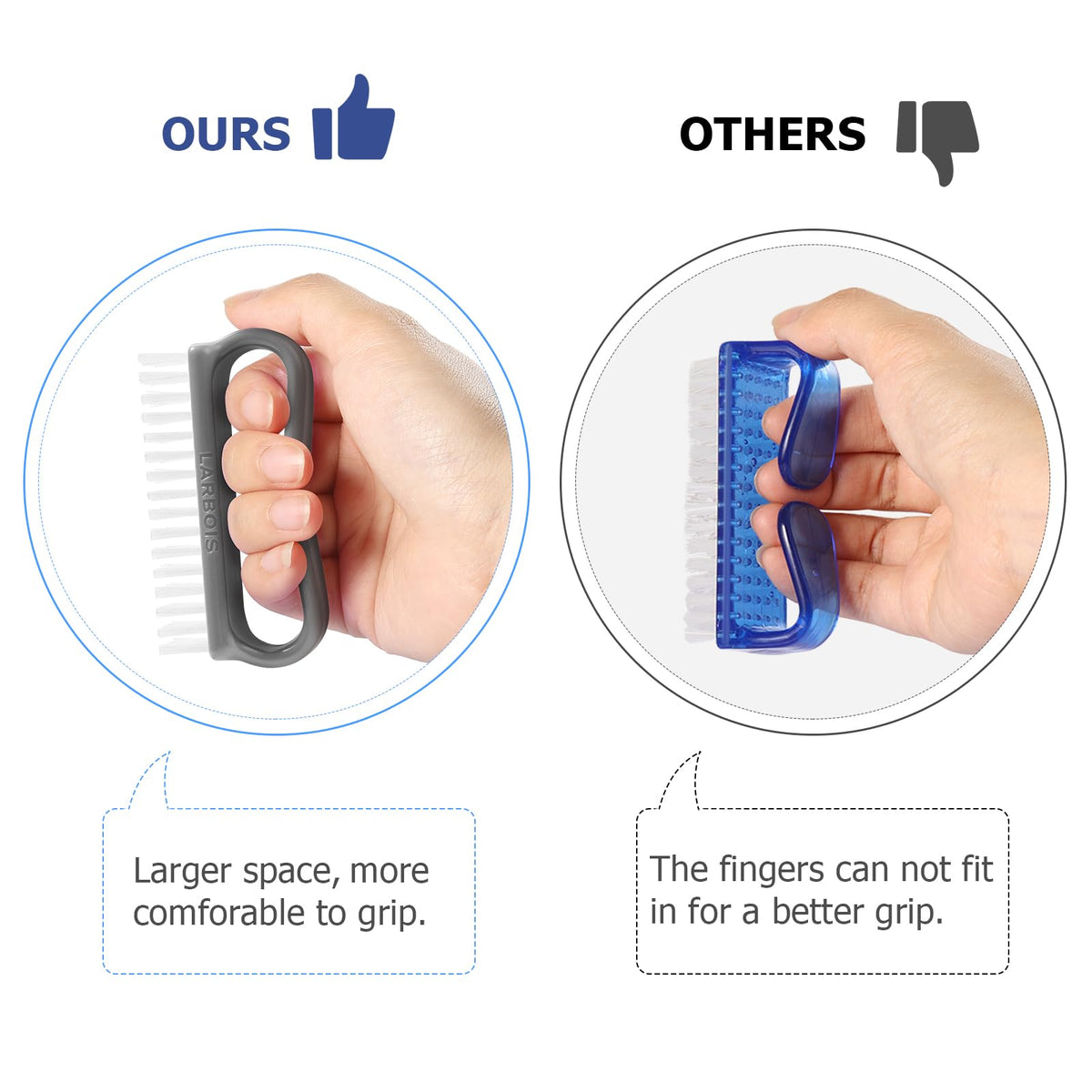 Larbois Handle Grip Nail Brush, Nail Brushes Hand Fingernail Brush Cleaner Scrubbing Kit Pedicure for Toes and Nails Men Women (4 Pack)