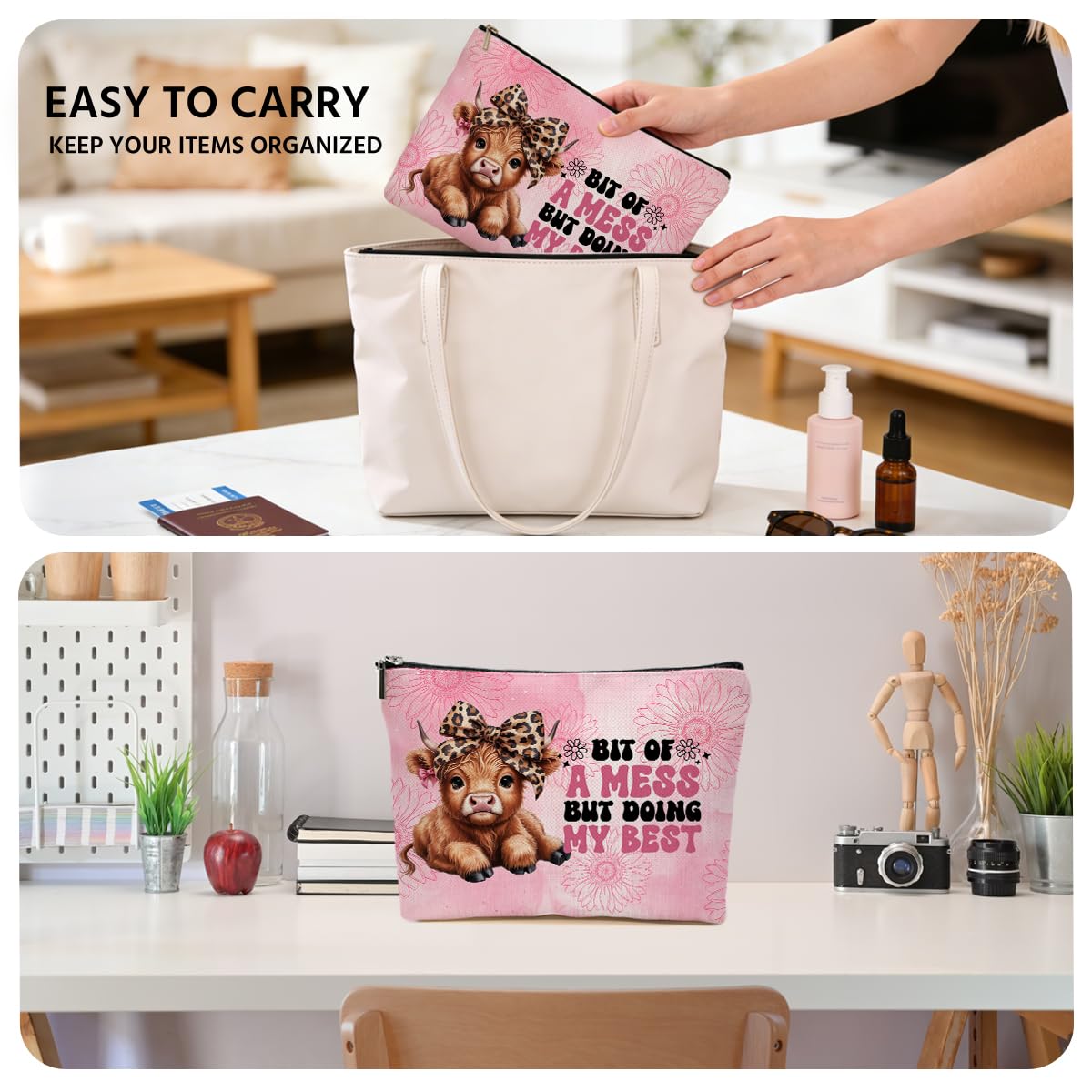 JIUWEIHU Goth Cat Makeup Bag, Funny Cat Cosmetic Bags Travel Organizer Bag