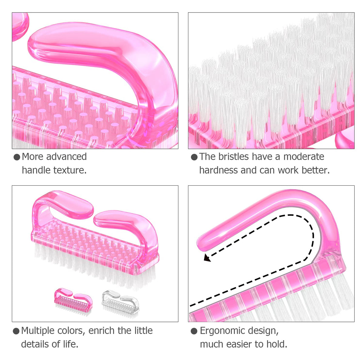 Larbois Handle Grip Nail Brush, Nail Brushes Hand Fingernail Brush Cleaner Scrubbing Kit Pedicure for Toes and Nails Men Women (4 Pack)