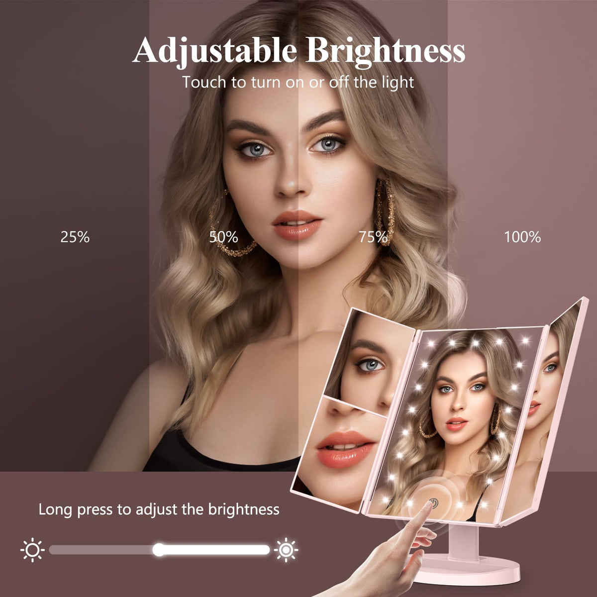 HUONUL 2X/3X/10X Magnifying Vanity Mirror with Light, Trifold Makeup Mirror