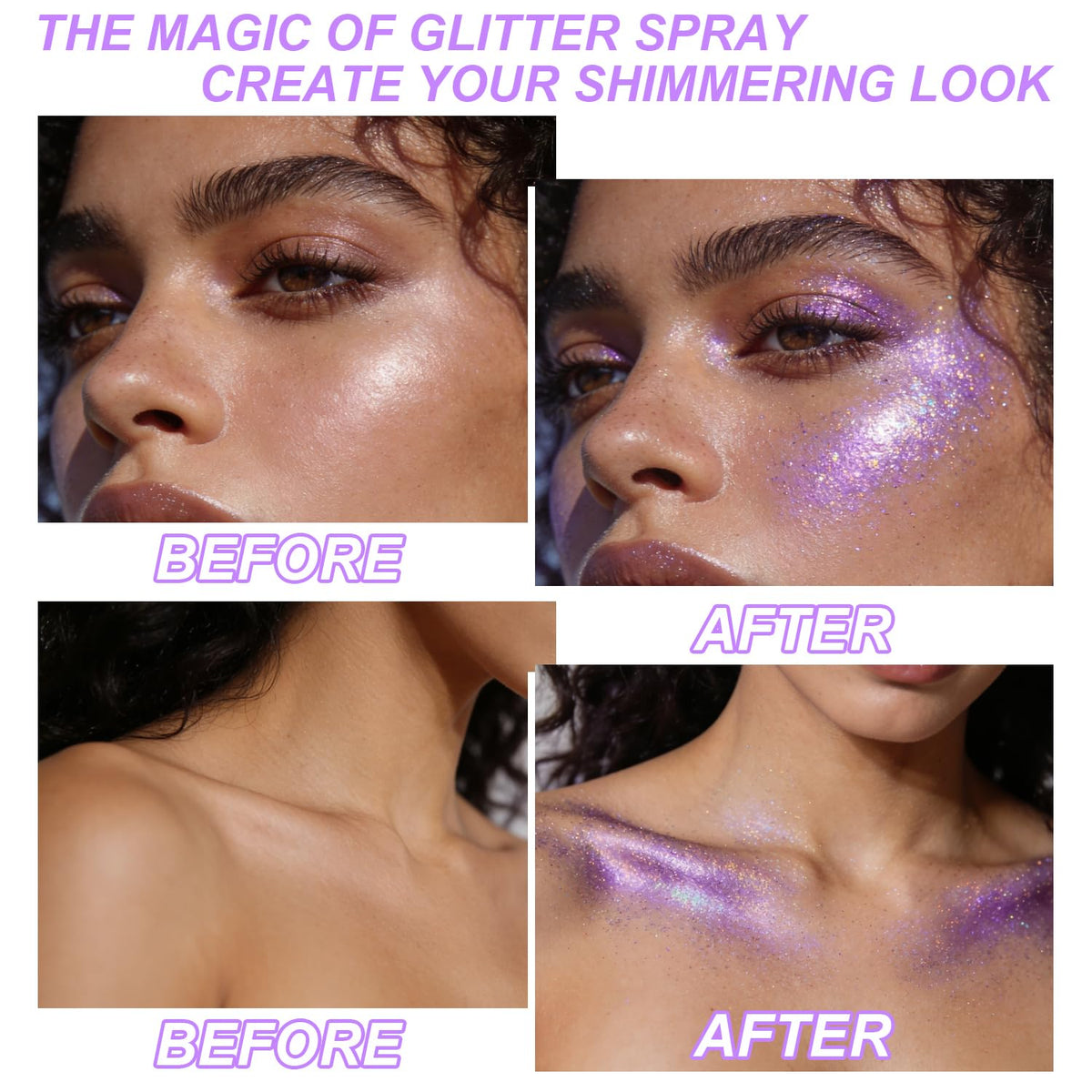 Hair and Body Glitter Spray, Shimmering Powder Sparkle Powder Makeup, Glitter Loose Sparkle Makeup for Body Highlighter,Festival Prom Rave Accessories (Glint-Rainbow)