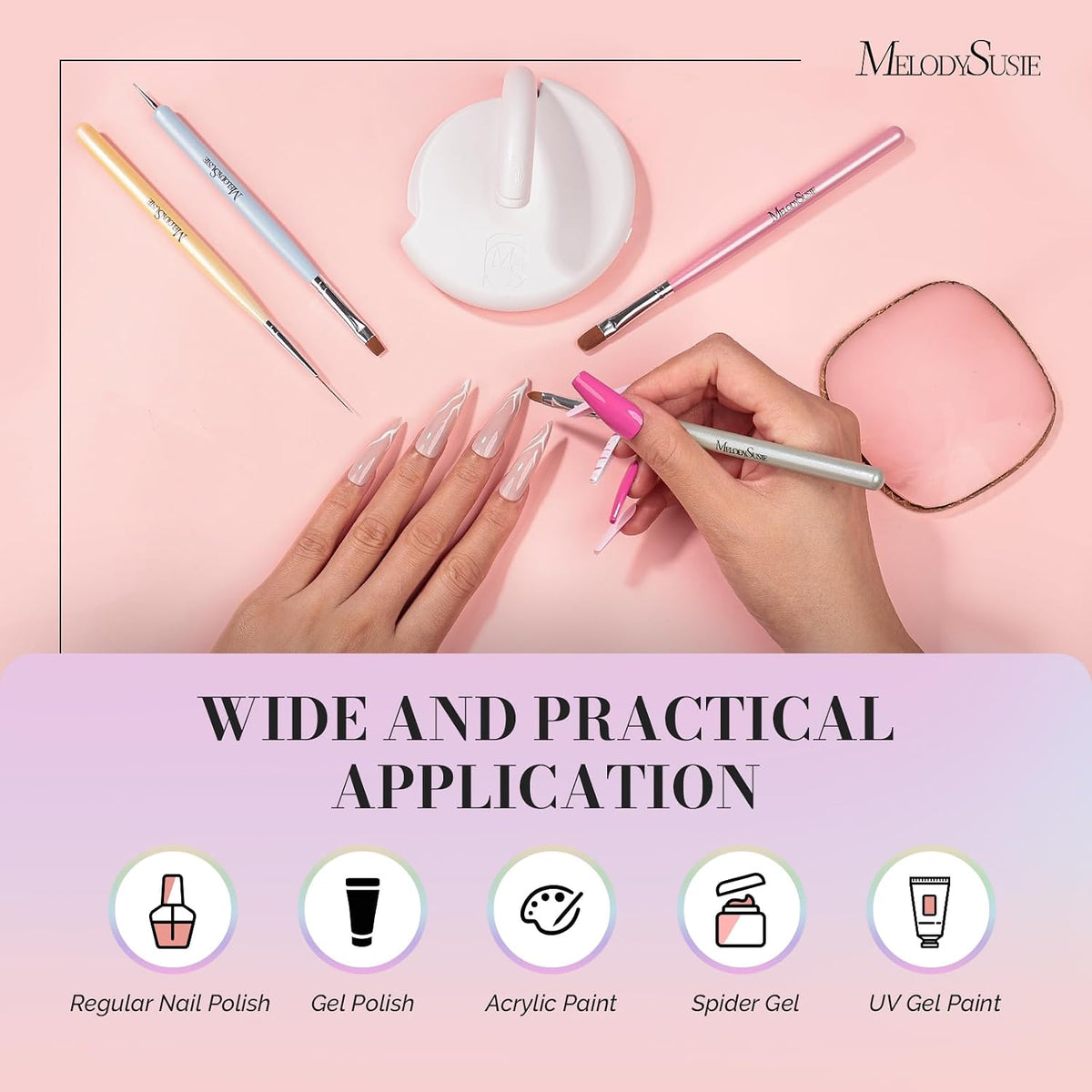 MelodySusie Nail Art Brushes Set, 6pcs Nail Art Design Pen Painting Tools