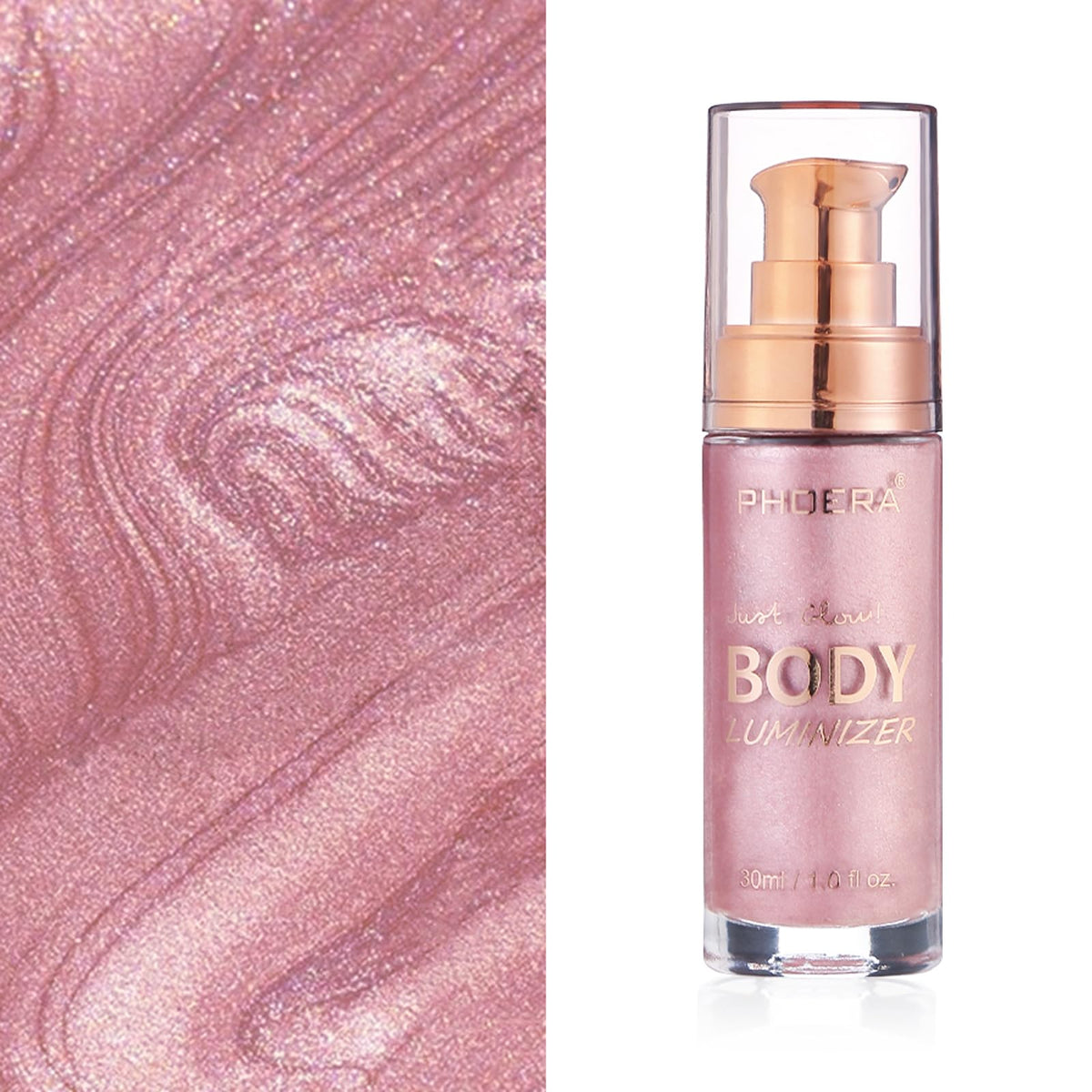 Body Shimmer Oil, Rose Gold Natural Glow Luminizer, Brush Include, 1oz
