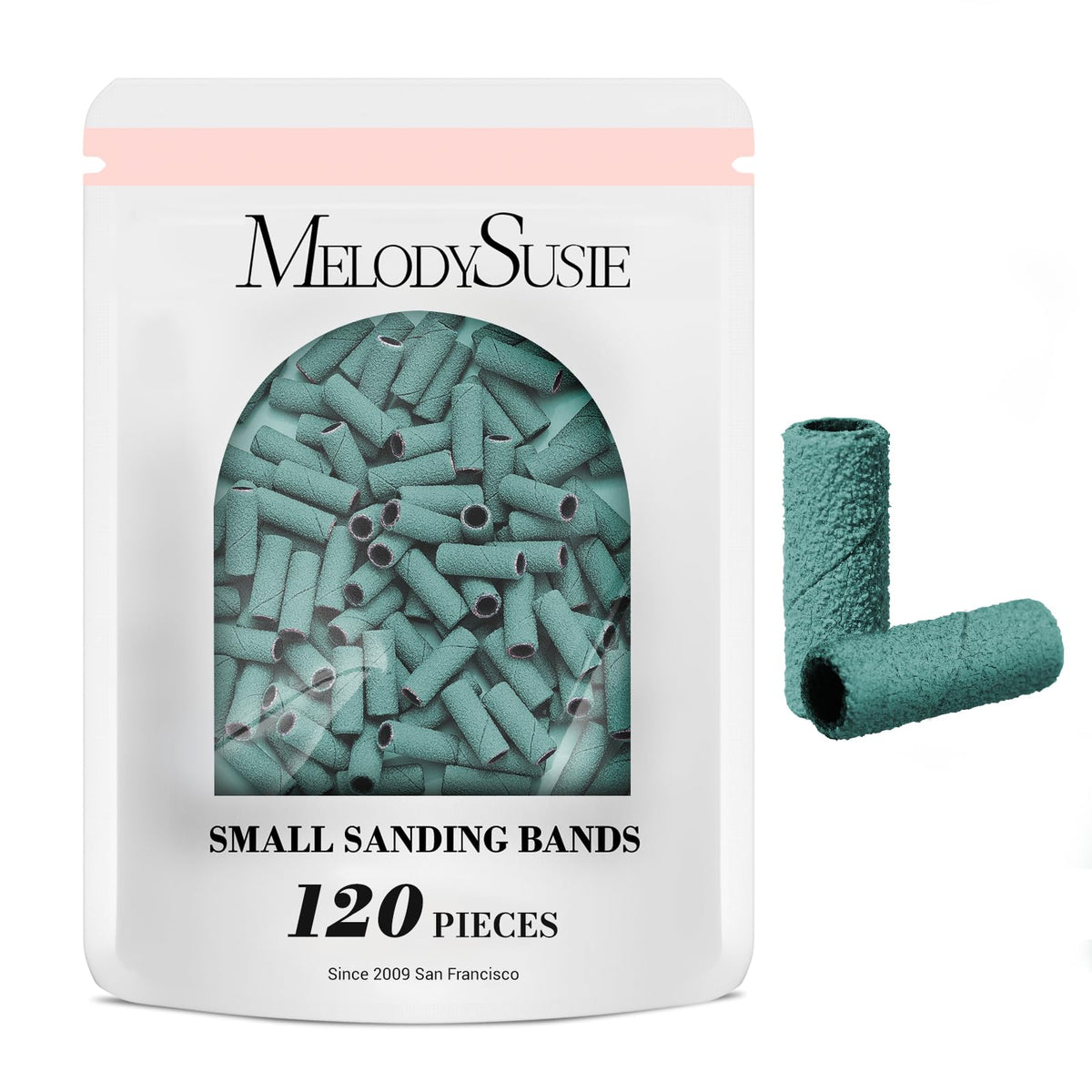 MelodySusie 120 Pcs Nail Drill Bits Small Sanding Bands for 3.1mm Mandrel Bit, 180 Fine Grit Nail File for Acrylic Nails Gel Manicures and Pedicure, Pink (Only Sanding Bands)