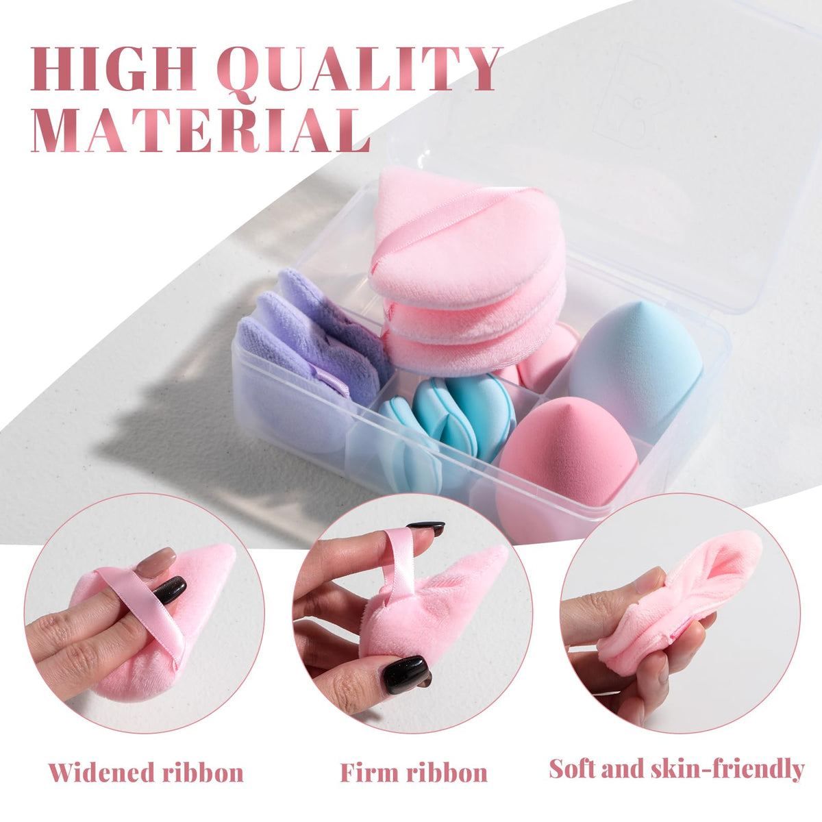 Makeup Sponge Set BS-MALL Triangle Puff 14PCS Non-Latex Beauty Blender Sponges with Travel Case, Soft Makeup Puff for Foundation, Concealer, Cream & Powder, Face & Eye Blending for Sensitive Skin