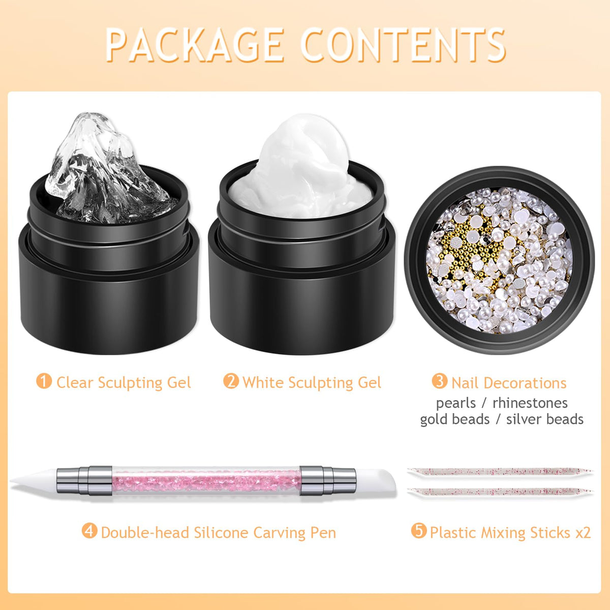 3D Nail Sculpting Gel Kit, Clear & Black Solid Builder Gel