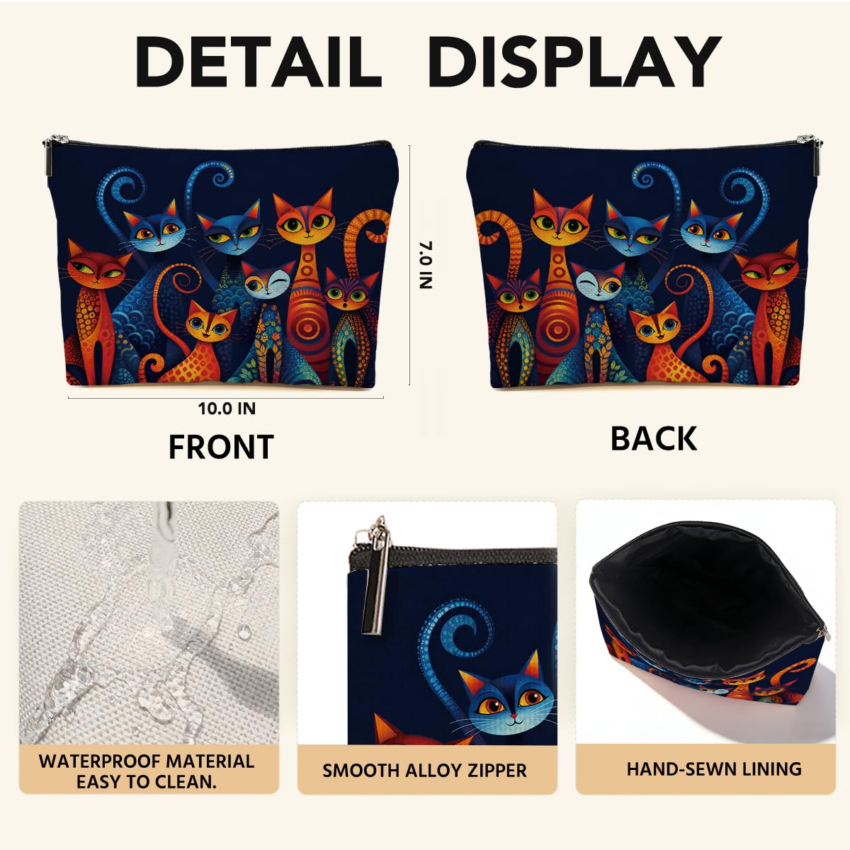 JIUWEIHU Goth Cat Makeup Bag, Funny Cat Cosmetic Bags Travel Organizer Bag