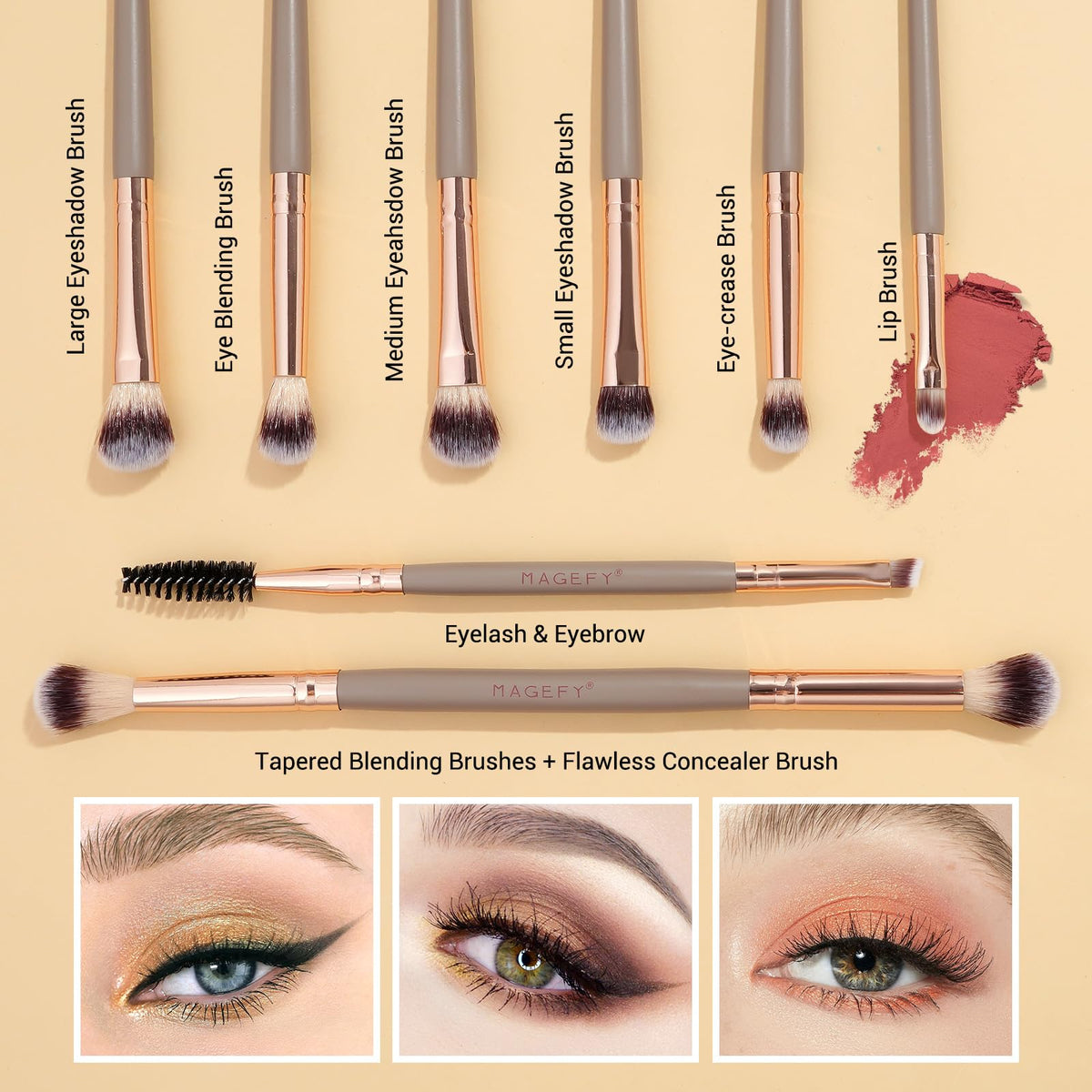 MAGEFY Makeup Brushes 12Pcs with Bag, Double-End Multi-functional for Foundation Powder Blush Eyeliner Eyeshadows brushes with Gift Box,Blackgold