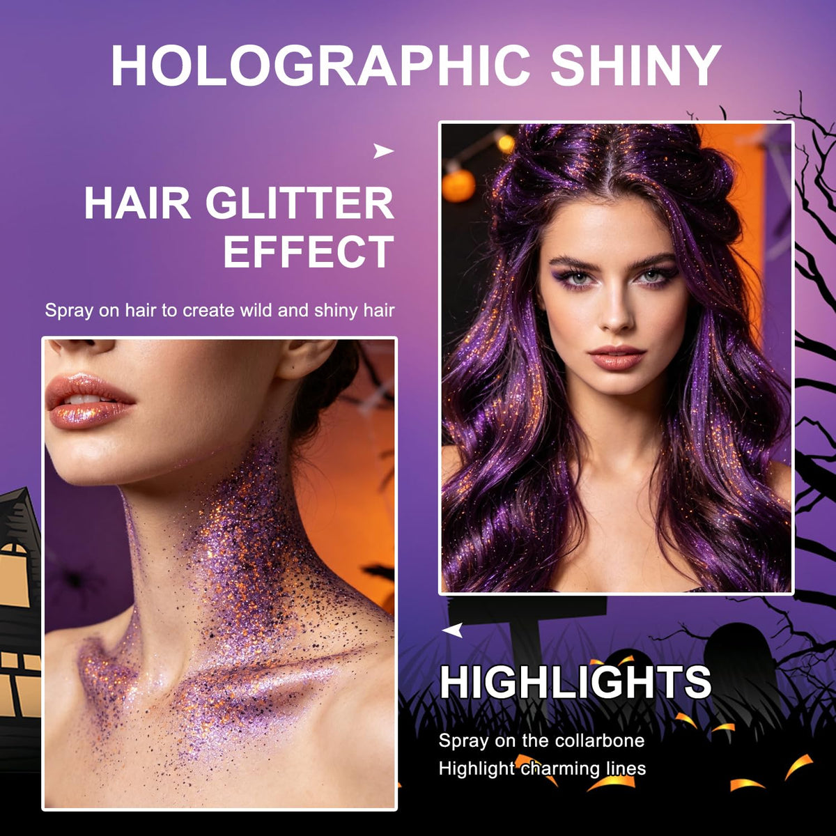 Scarman Hair and Body Glitter Spray, 1PC Glint-Rainbow Hairspray Powder