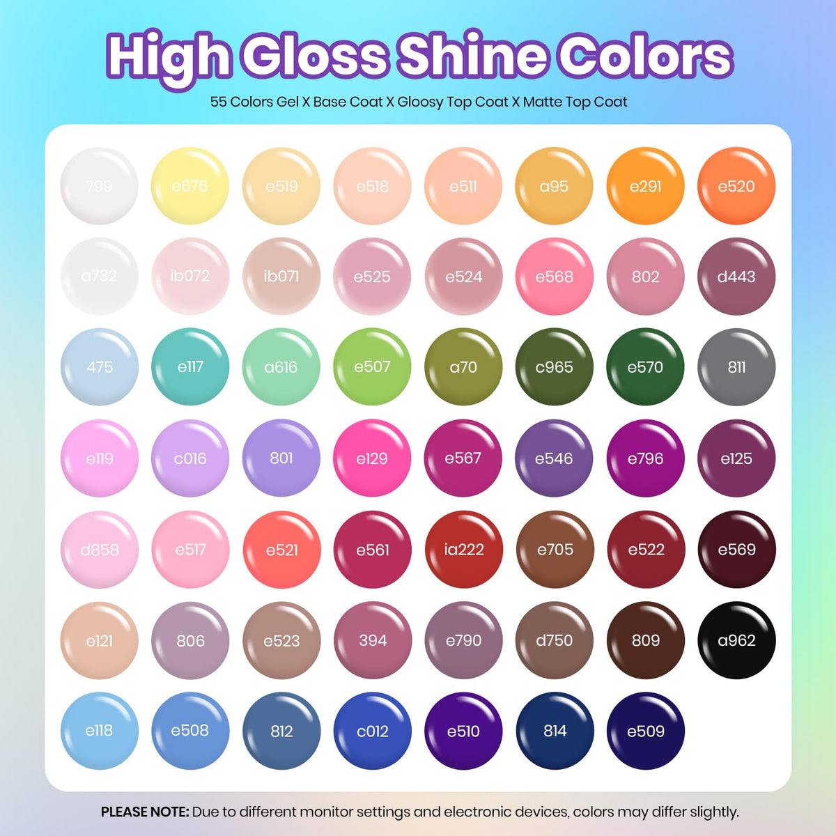 Beetles Gel Nail Polish Set, 63 PCS 55 Colors Gel Polish Kit with Base Coat