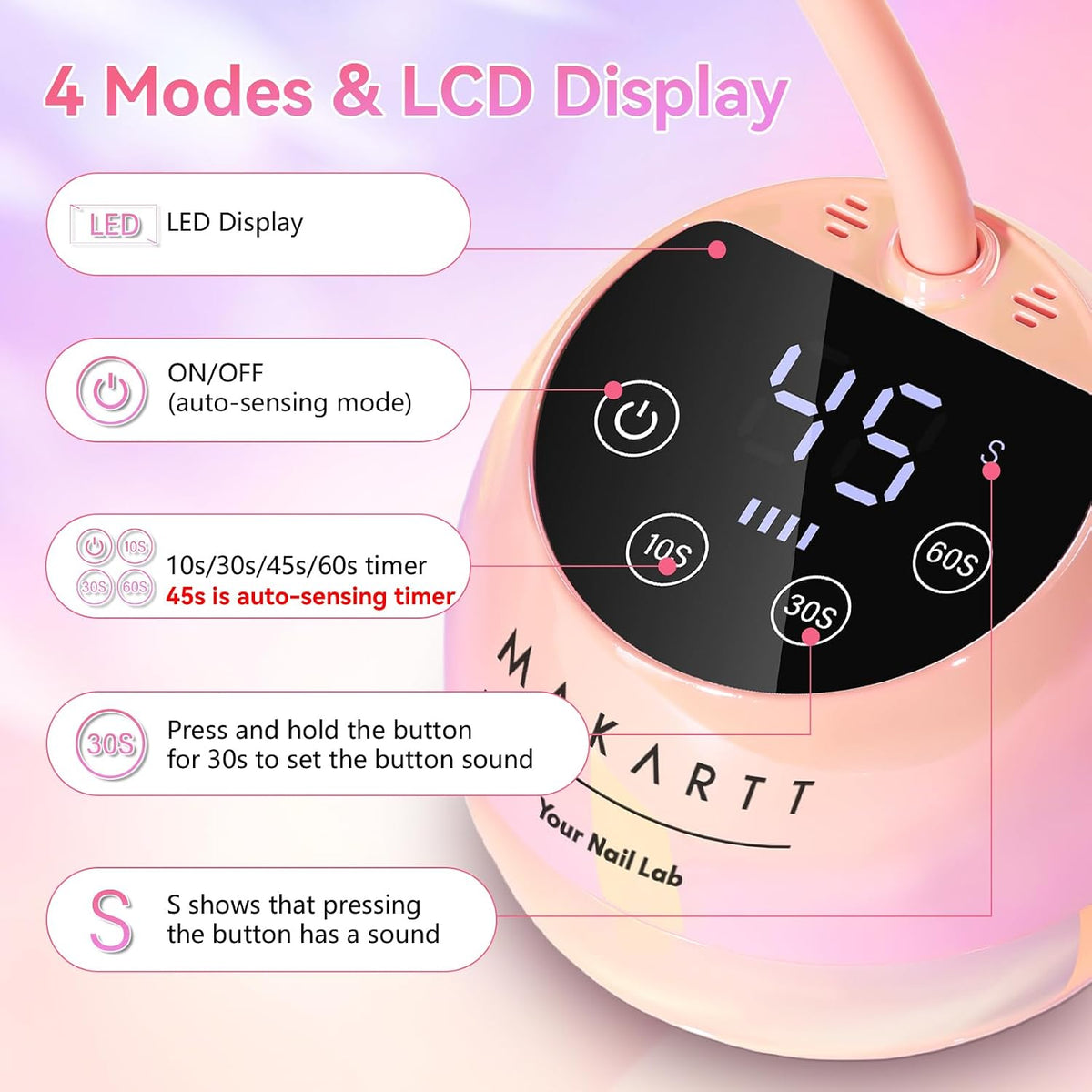 Makartt Cordless Gooseneck UV Nail Lamp for Gel-X Nails, Home DIY Use