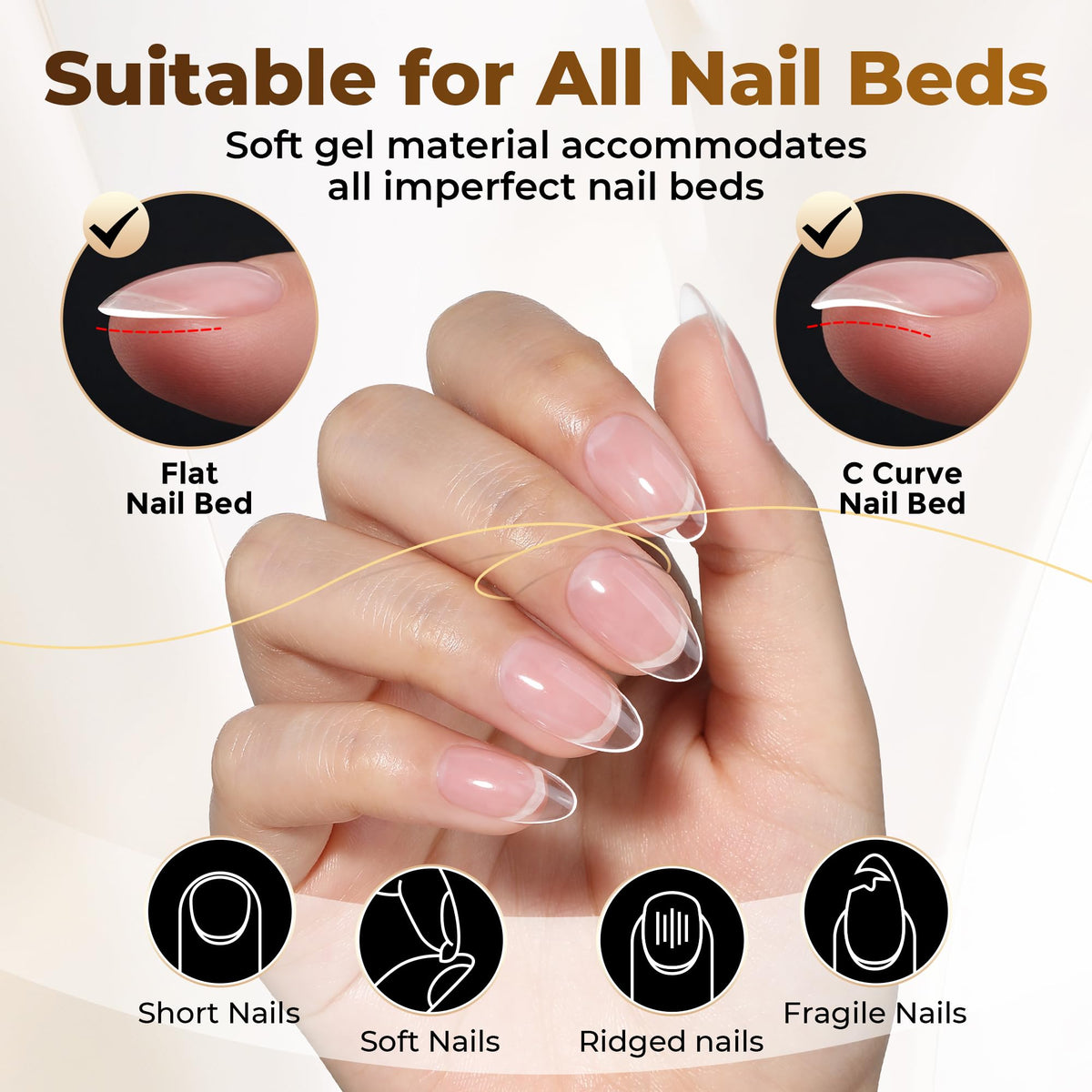 UNA GELLA Almond Gel Nail Tips 504PCS Pre-Etched Clear Fake Nails Tips