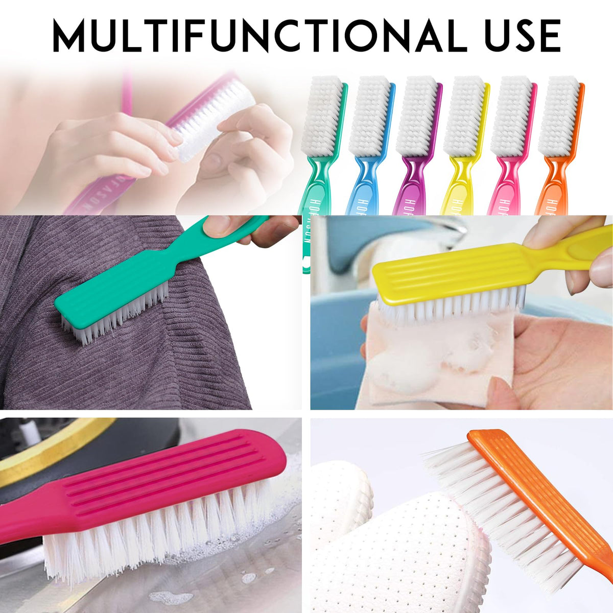 HOFASON 6 Pack Nail Brush for Cleaning Fingernails, Nail Brush Handle Grip Brush for Nail and Toenail Foot, Nail Dust Brush Manicure Pedicure Tools Scrubbing Brush Women Men Home Salon (Macaron)