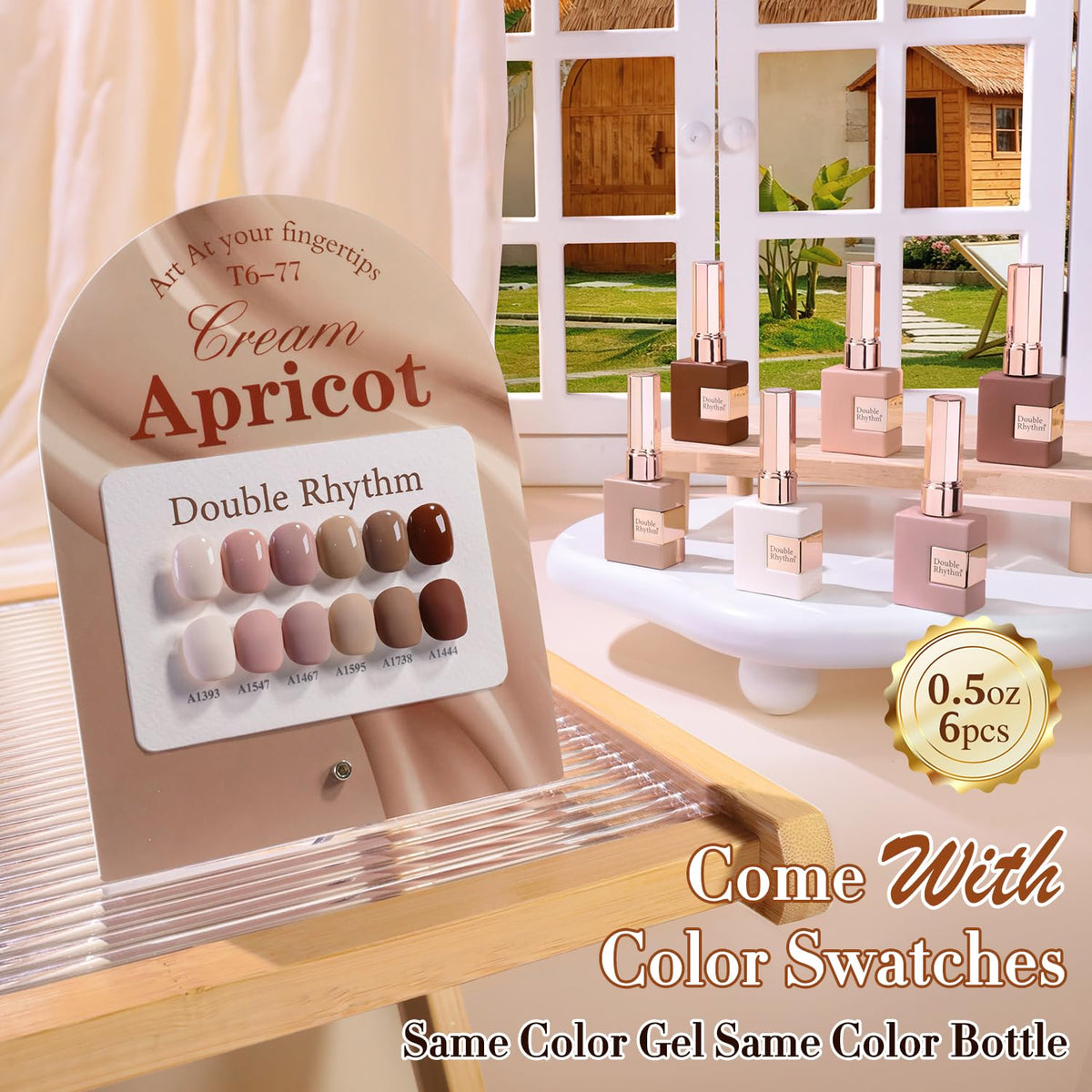 Double Rhythm 6 Pcs 15 ML Gel Polish Set Same Color Same Bottle Soak Off Gel Polish Kit Nail Art Manicure Salon DIY at Home for Women (Dark Light Brown Orange Maroon-T6-6)