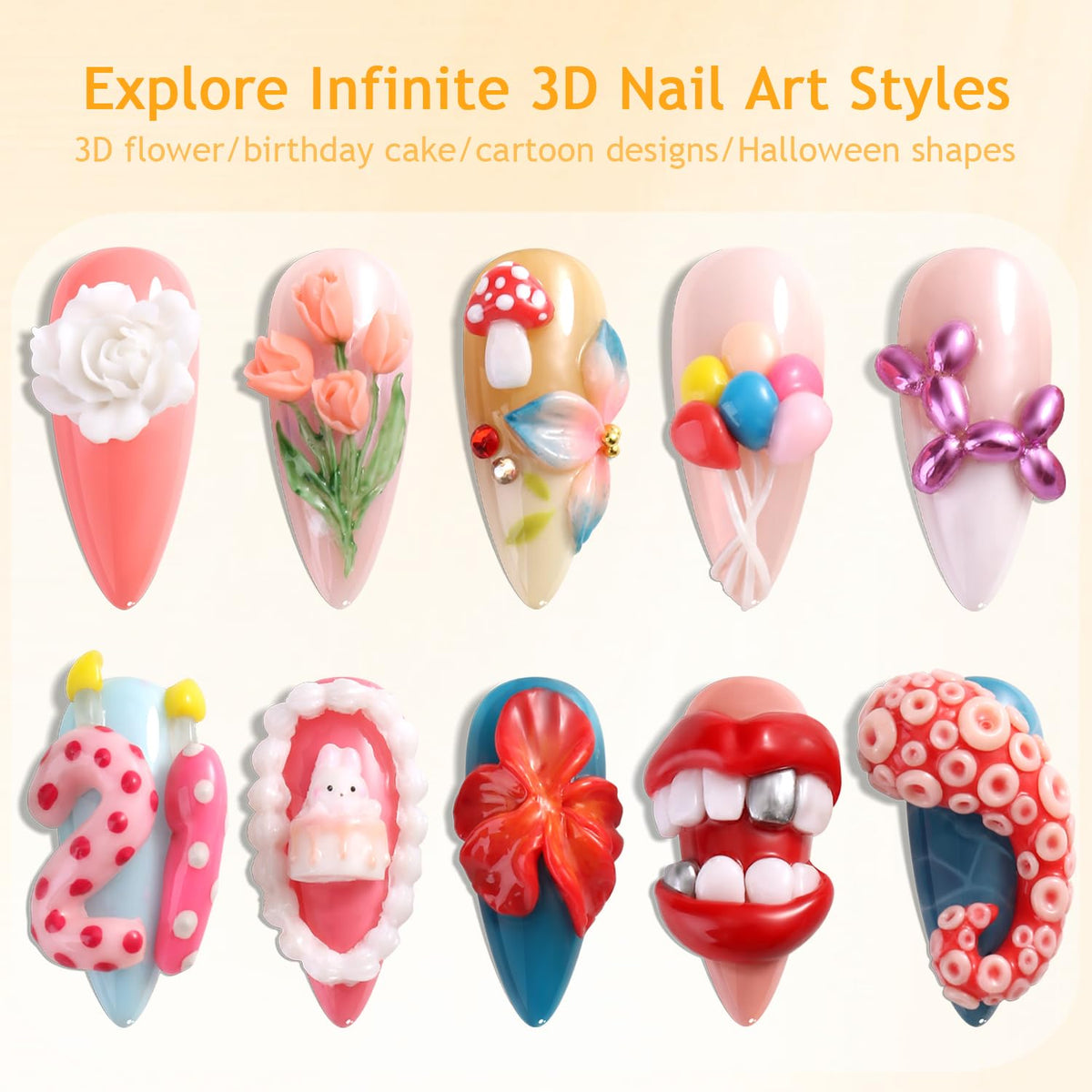 3D Nail Sculpting Gel Kit, Clear & Black Solid Builder Gel
