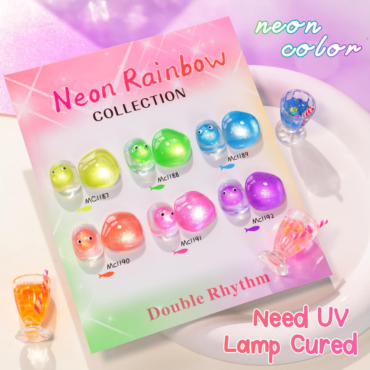 Double Rhythm Cat Eye Gel Nail Polish Set of 6 Same Color Same Bottle 0.5 Oz Shimmer Glitter with Magnet Holographic Magnetic UV Nail Polish Kit (Blush Fuchsia Magenta Purple Violet Lavender -T6-107)