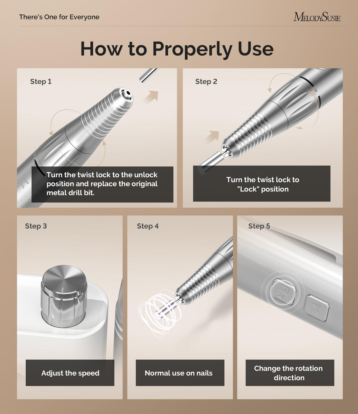 MelodySusie Clip-On SC300F Cordless Nail Drill 30,000 RPM for Beginners