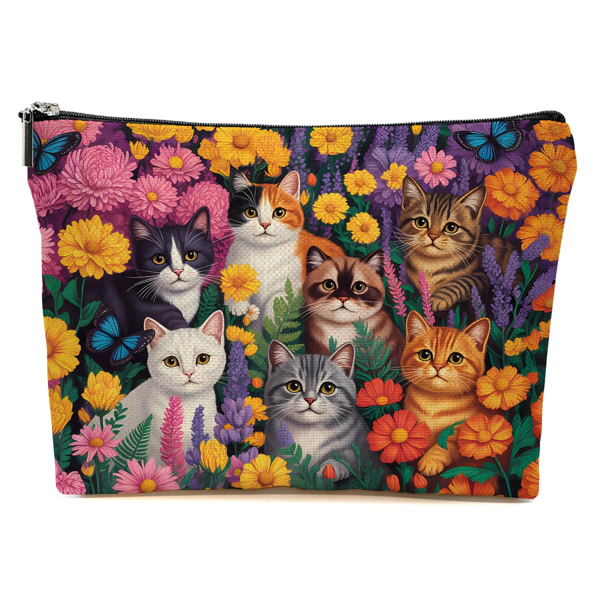 JIUWEIHU Goth Cat Makeup Bag, Funny Cat Cosmetic Bags Travel Organizer Bag
