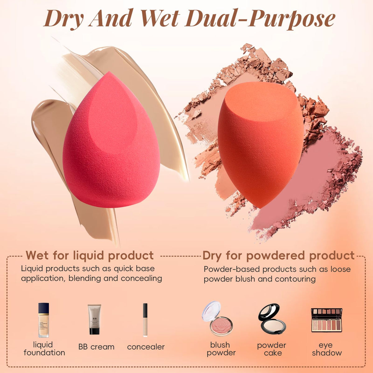 Makeup Sponge Set BS-MALL Triangle Puff 14PCS Non-Latex Beauty Blender Sponges with Travel Case, Soft Makeup Puff for Foundation, Concealer, Cream & Powder, Face & Eye Blending for Sensitive Skin