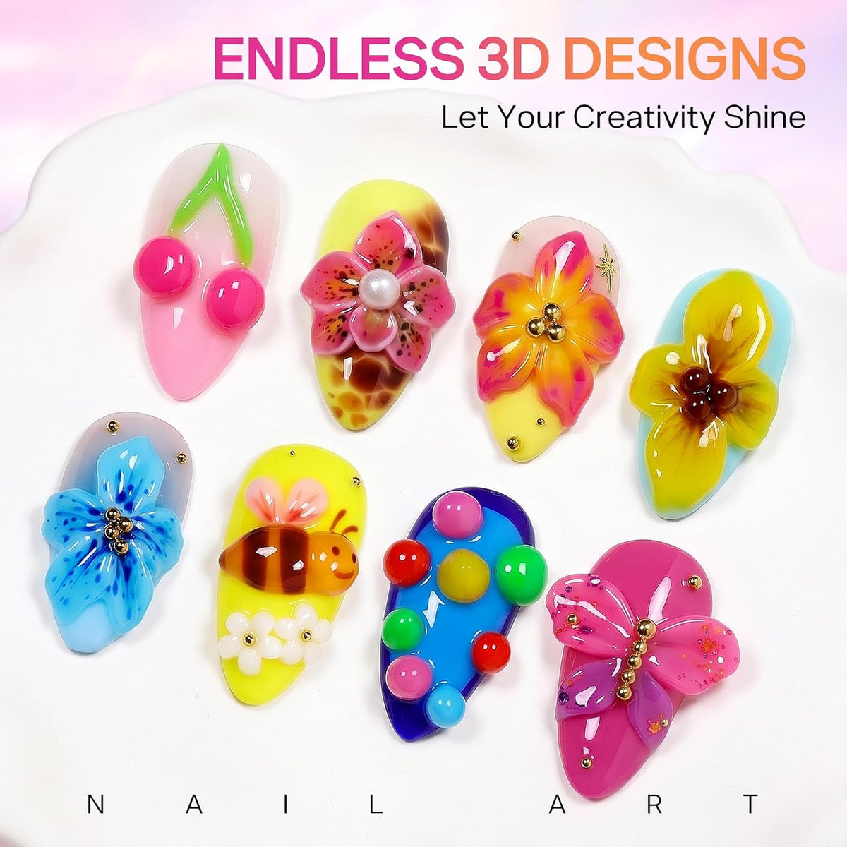 MIZHSE 3D Nail Scupting Gel for Nail Art, 6PCS Neon Colors Non-sticky