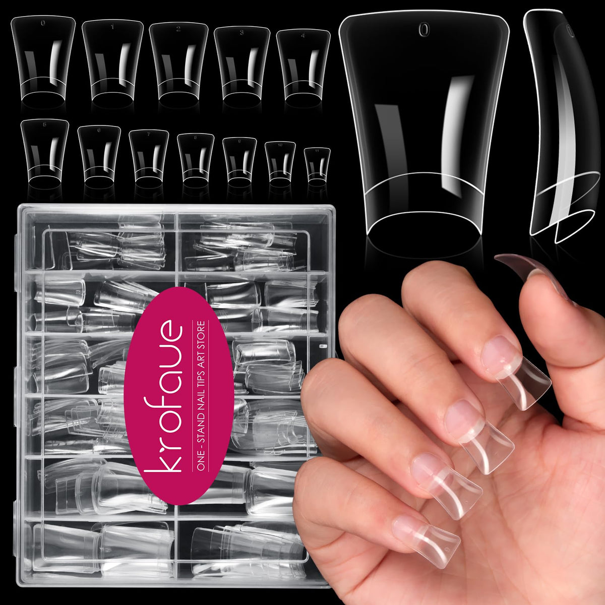 krofaue Extra Long Stiletto Nail Tips - False Clear Nais