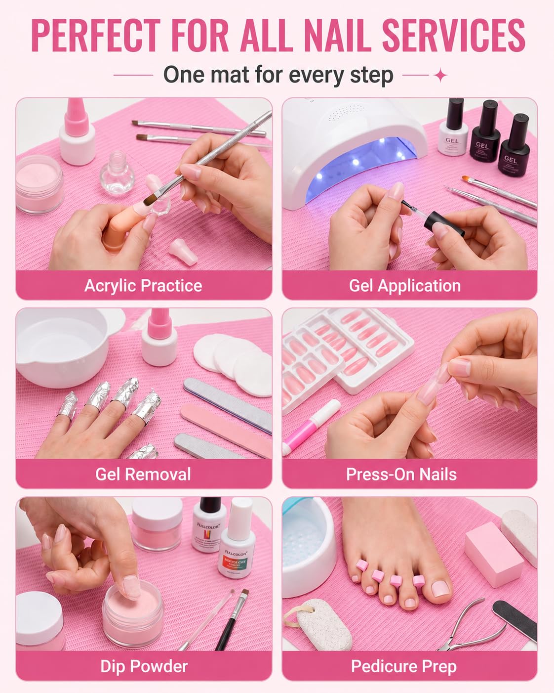 Makartt 50 Pcs Pink Disposable Nail Mats, 18"x13" Waterproof