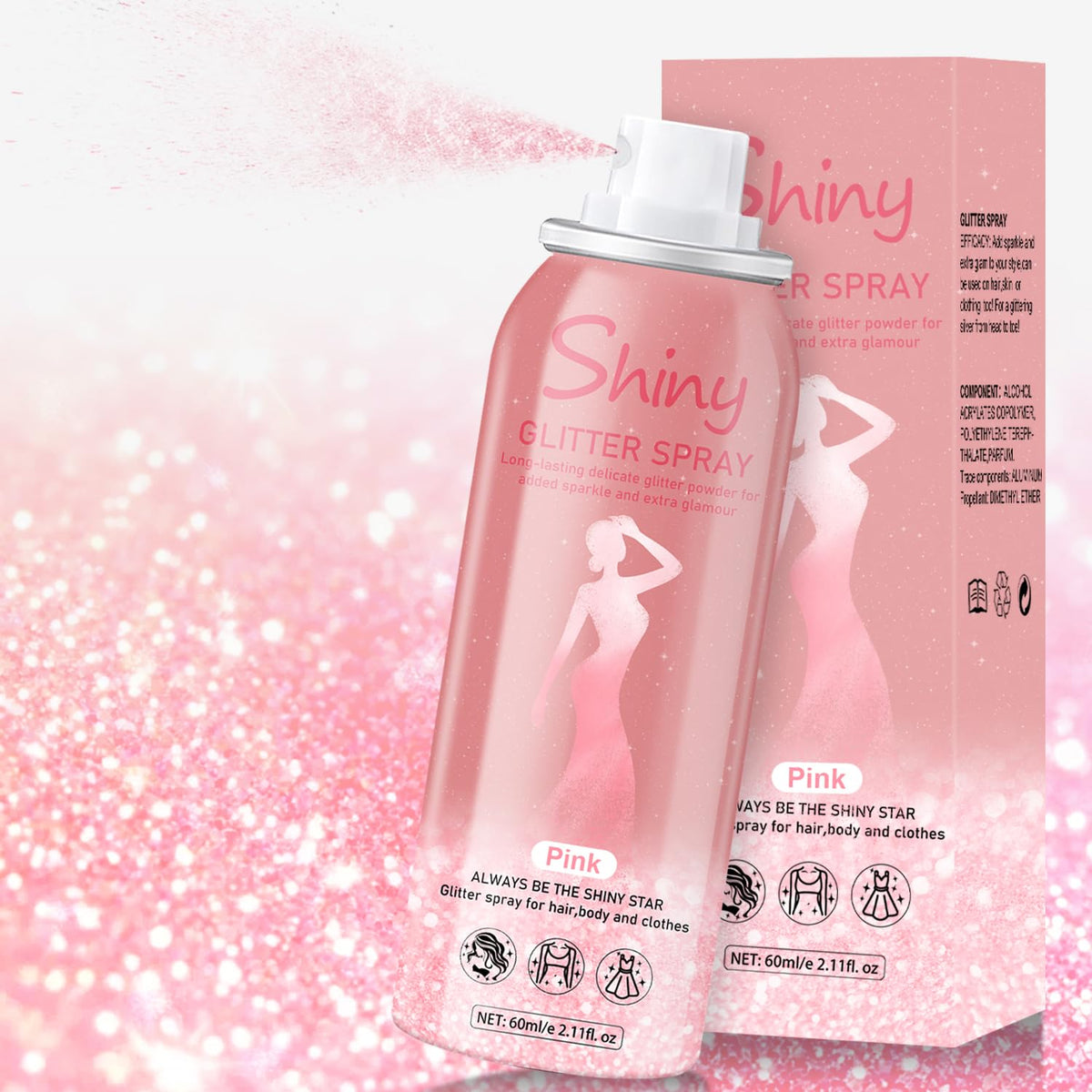 Scarman Hair and Body Glitter Spray, 1PC Glint-Rainbow Hairspray Powder